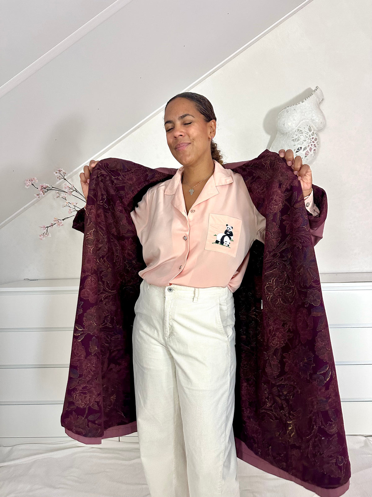 Vintage oudroze gevoerde trenchcoat - L/XL
