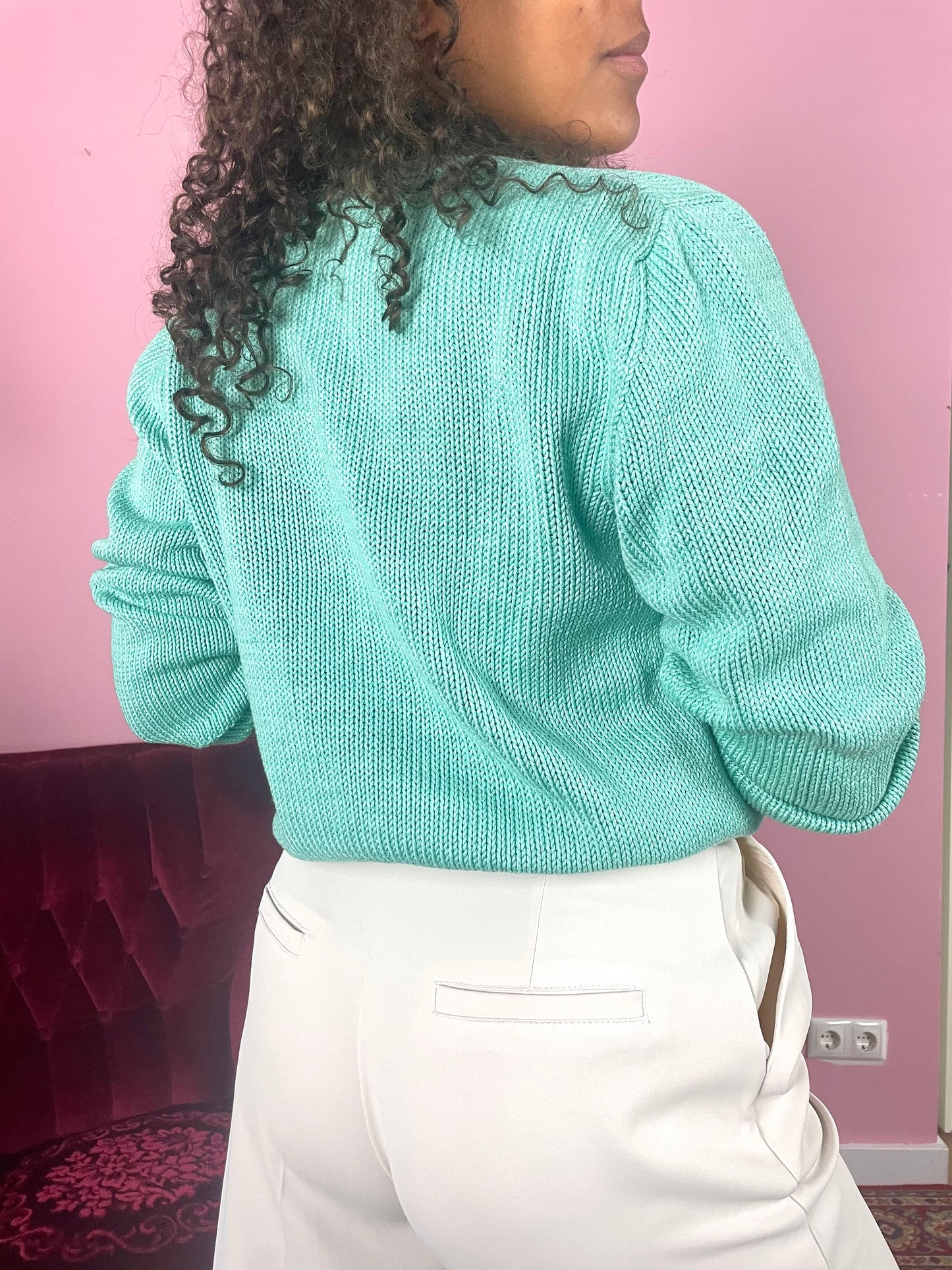 Vintage turquoise bloesem vest