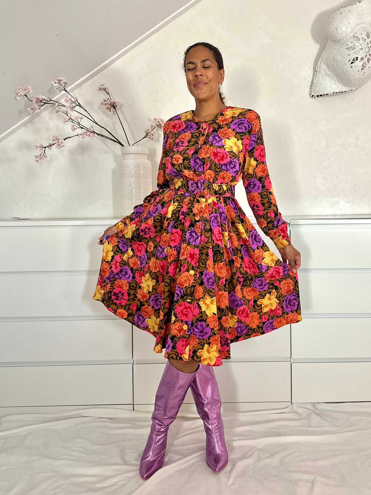 Vintage midi-jurk met bloemenprint - M/L