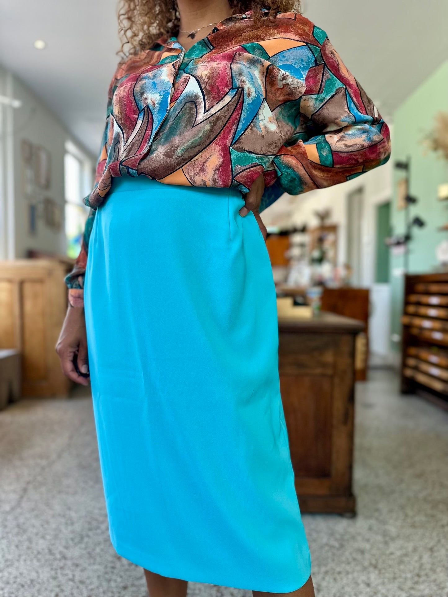 Vintage felblauwe rok - plus size