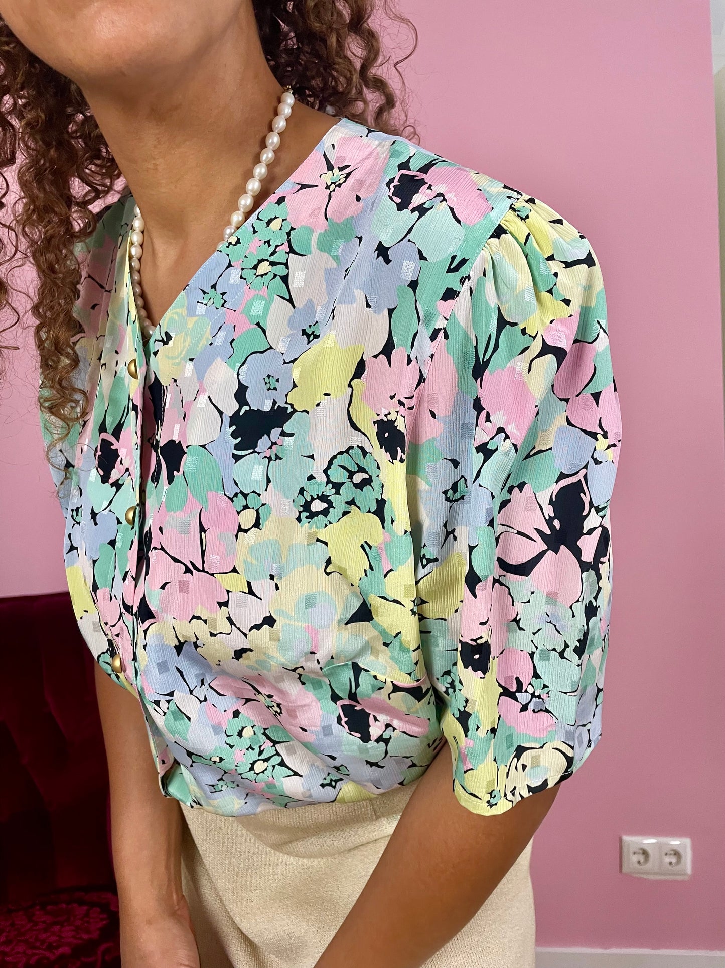 Vintage pastel floral blouse