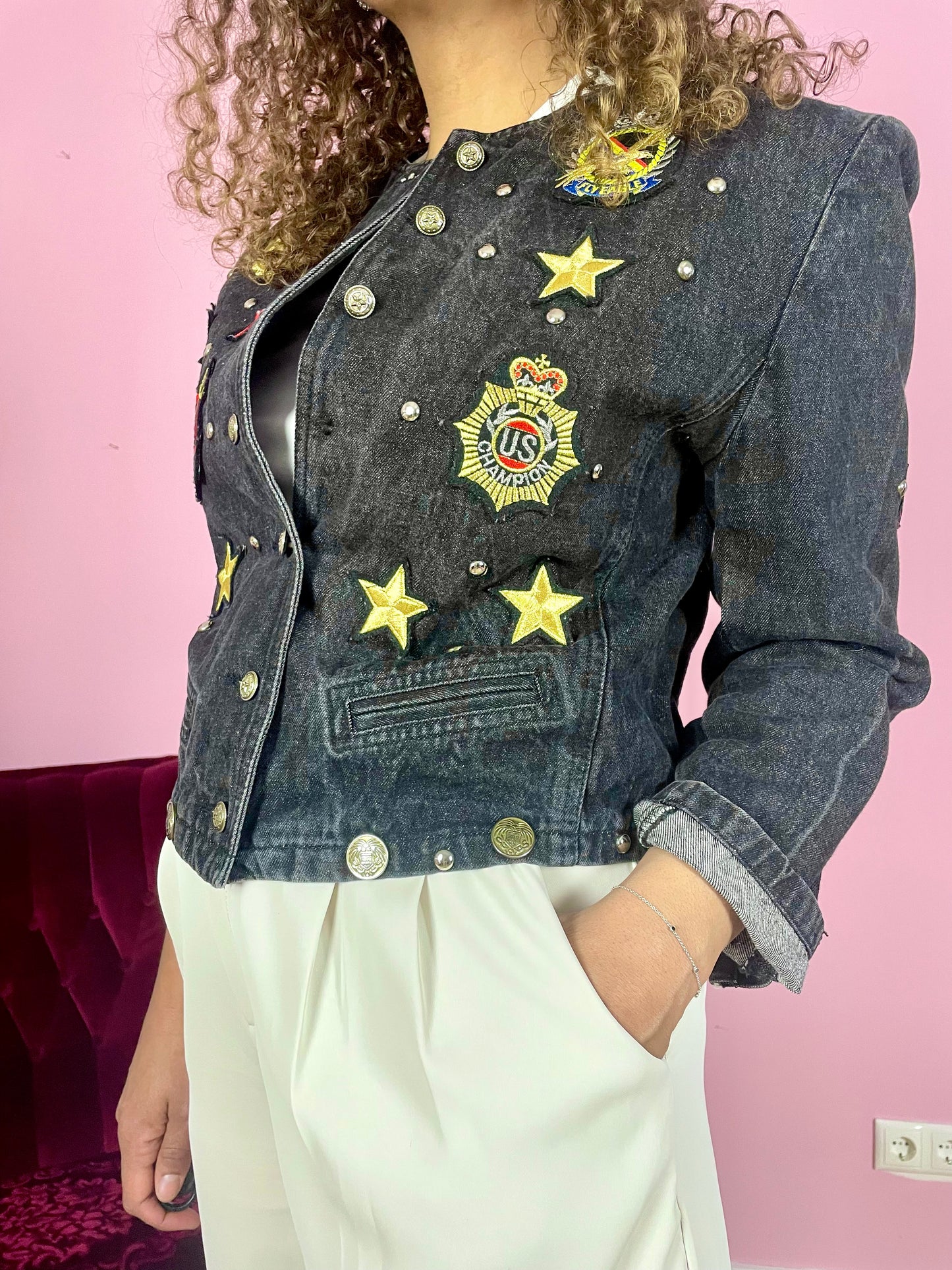 Vintage cropped militairy denim jack