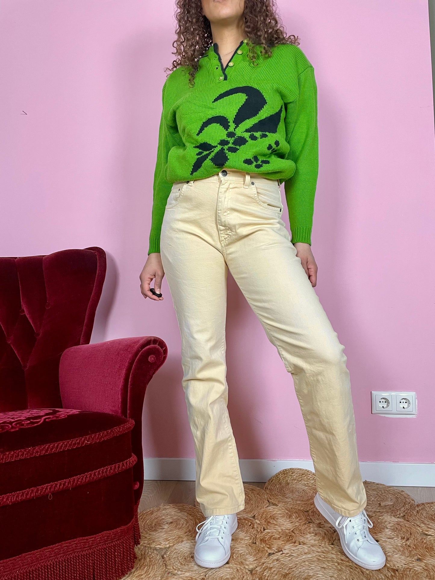 Vintage groene floral sweater