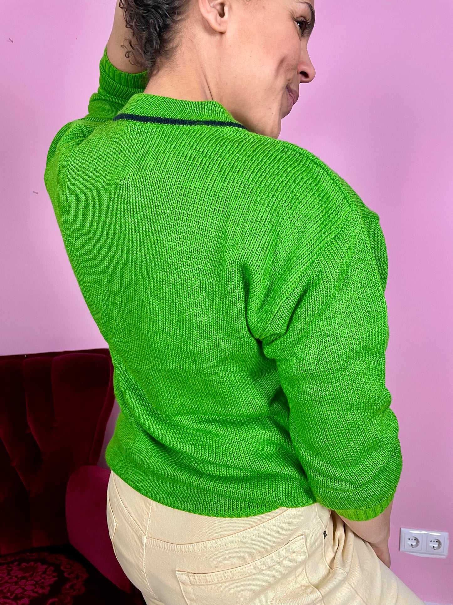 Vintage groene floral sweater