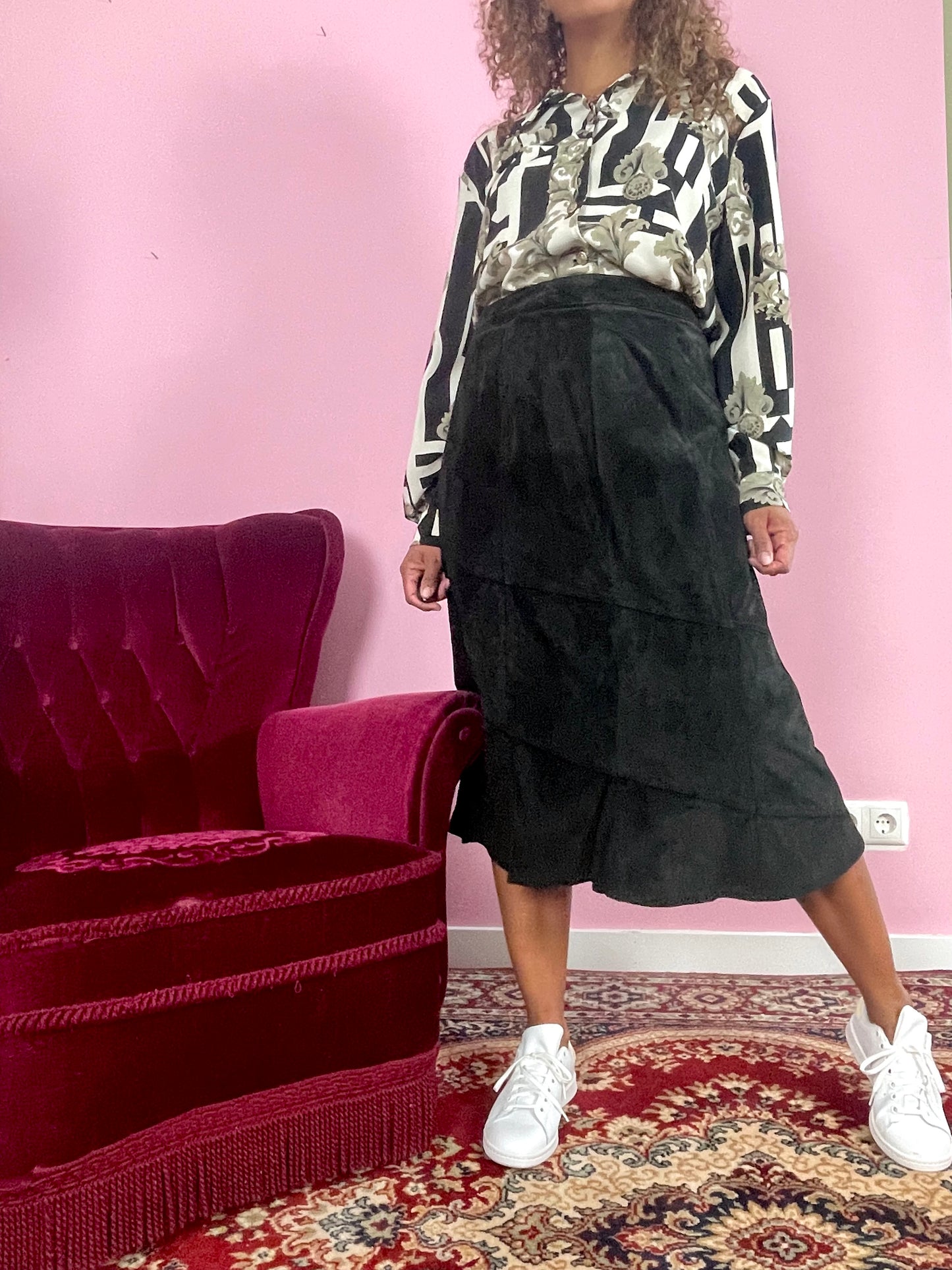 Vintage suede plus size midi rok