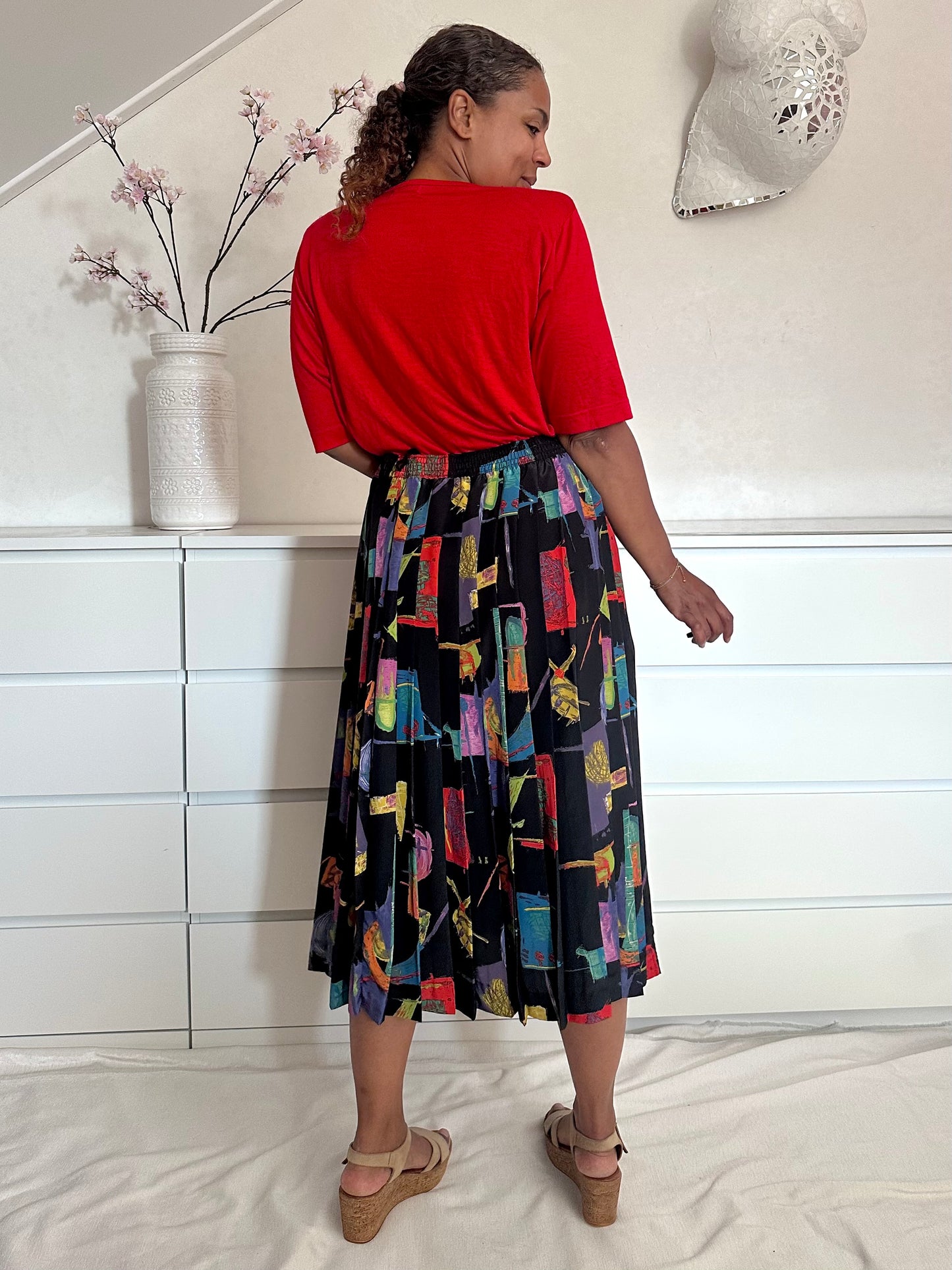 Vintage plus size midi-rok met abstracte print - XL/XXL
