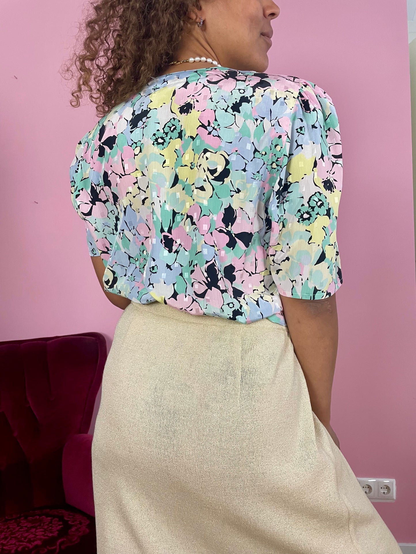Vintage pastel floral blouse
