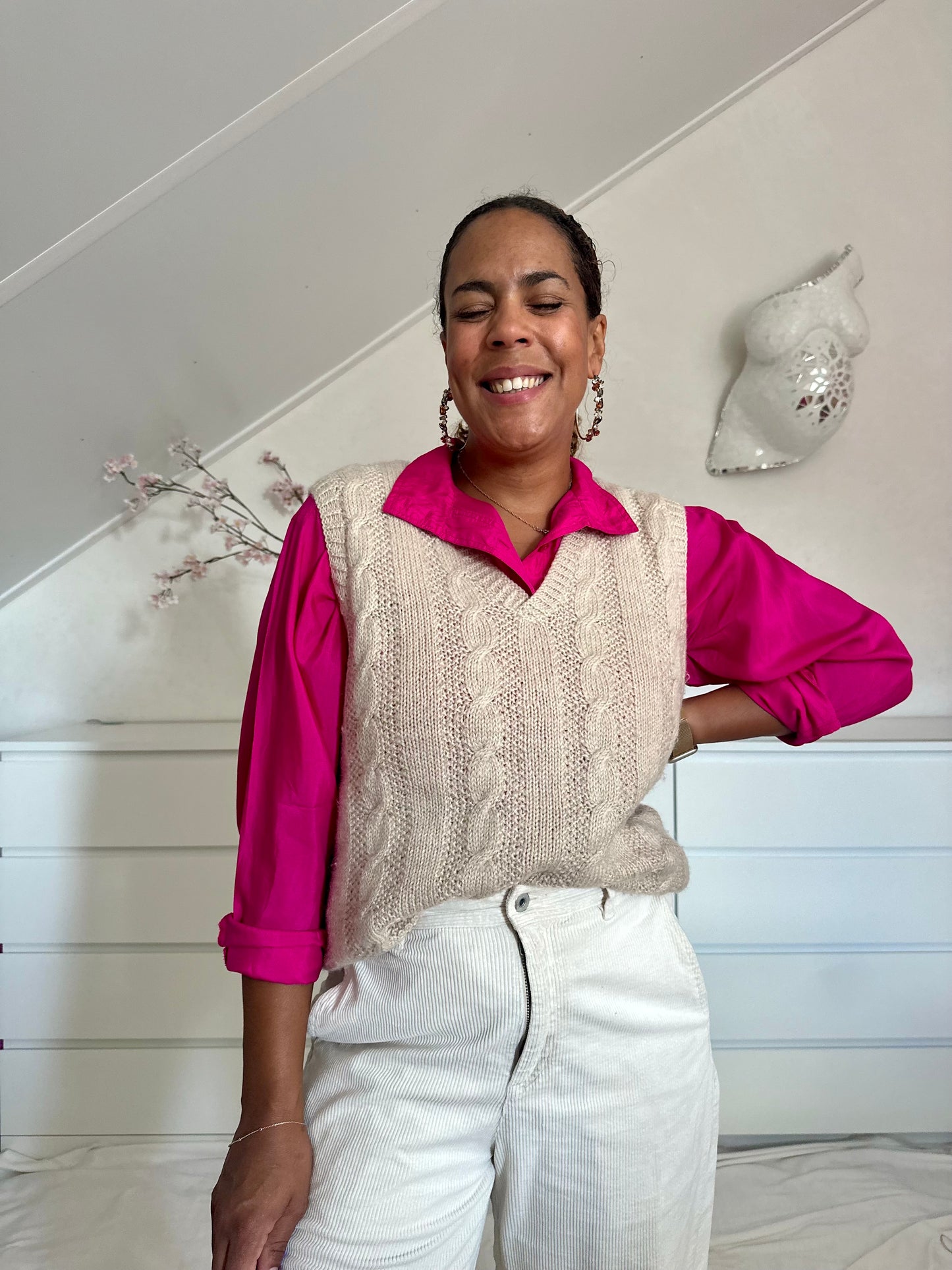 Vintage beige gebreide spencer - M/L