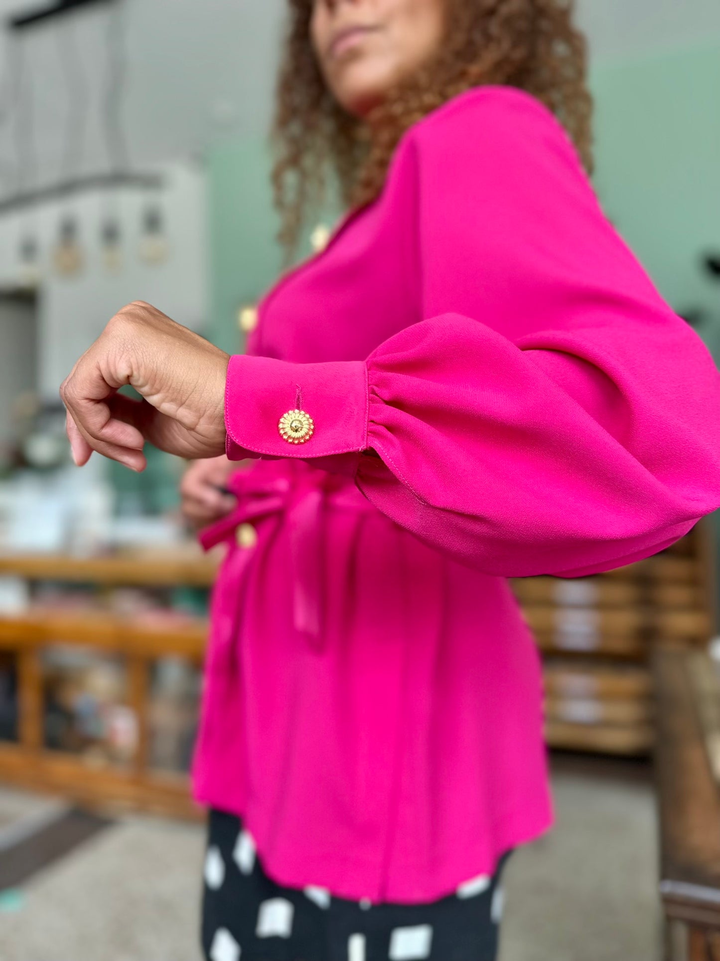 Vintage dramatic fuchsia blouse