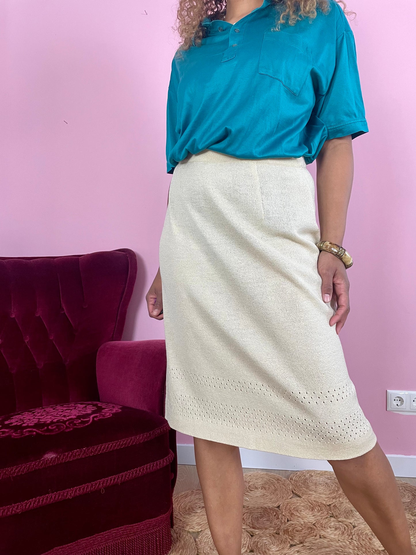 Vintage beige midi-rok