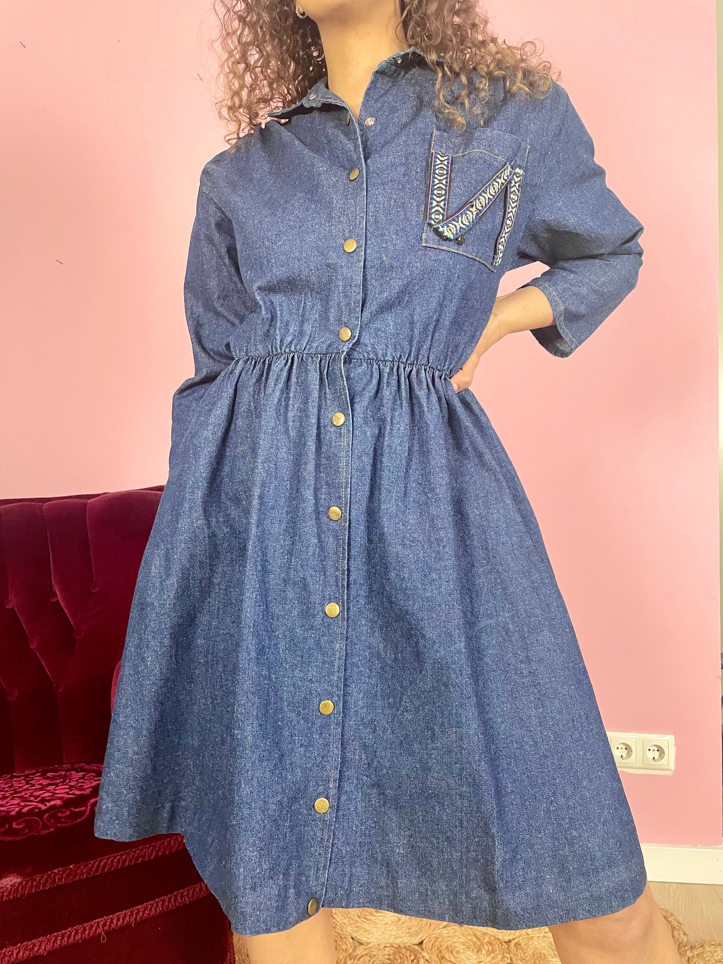 Vintage denim prairie-jurk