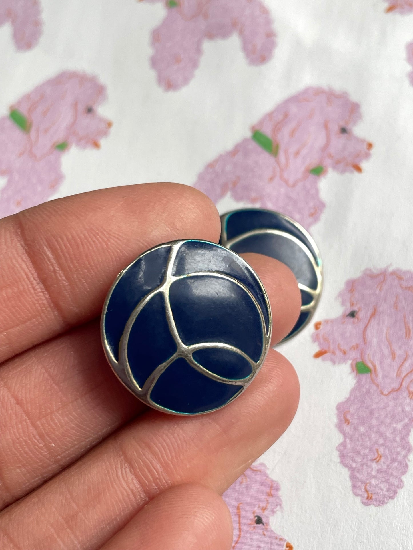 Vintage zilver & navy clip-on oorbellen