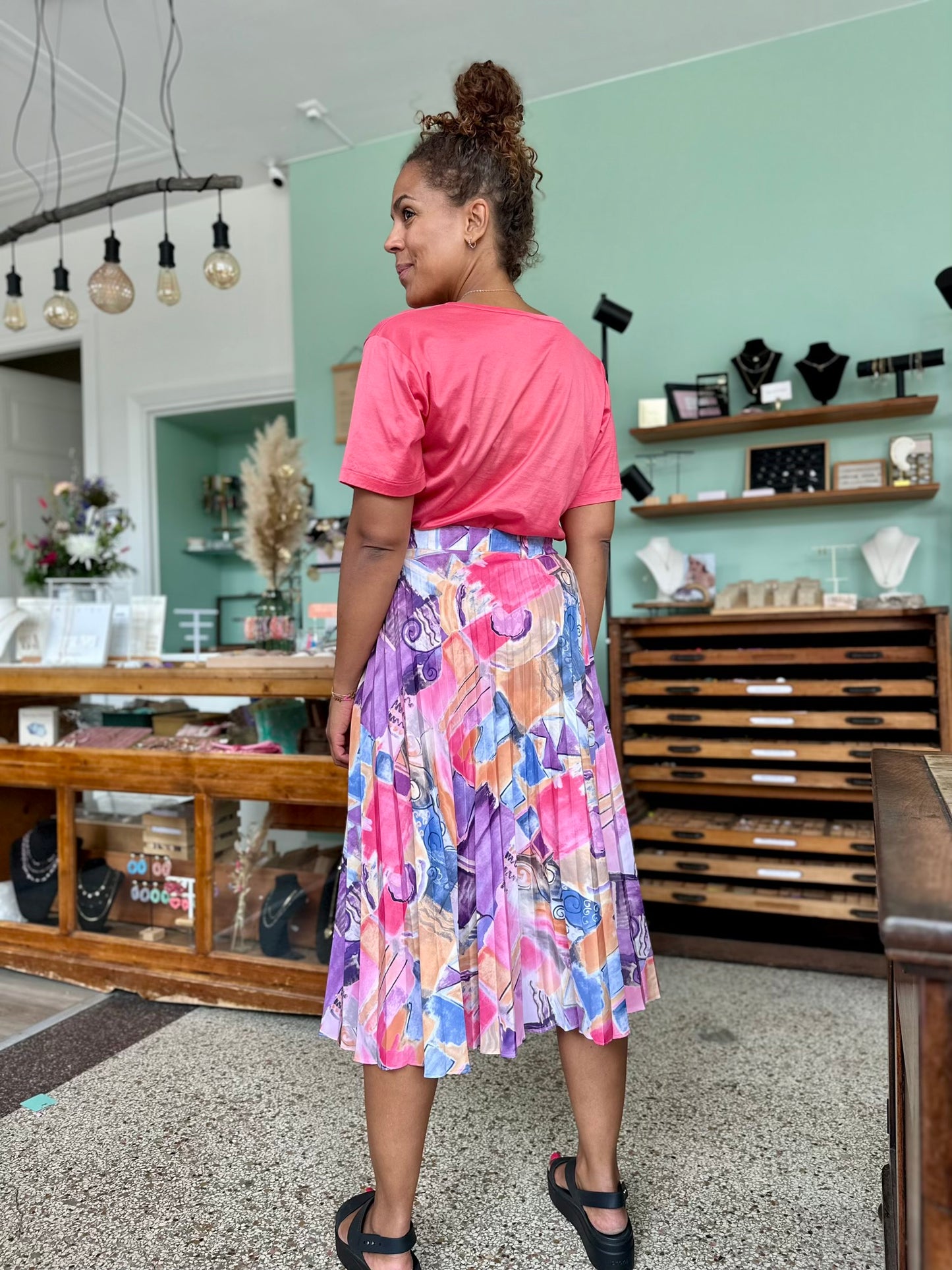 Vintage 80’s midi-rok met plooien