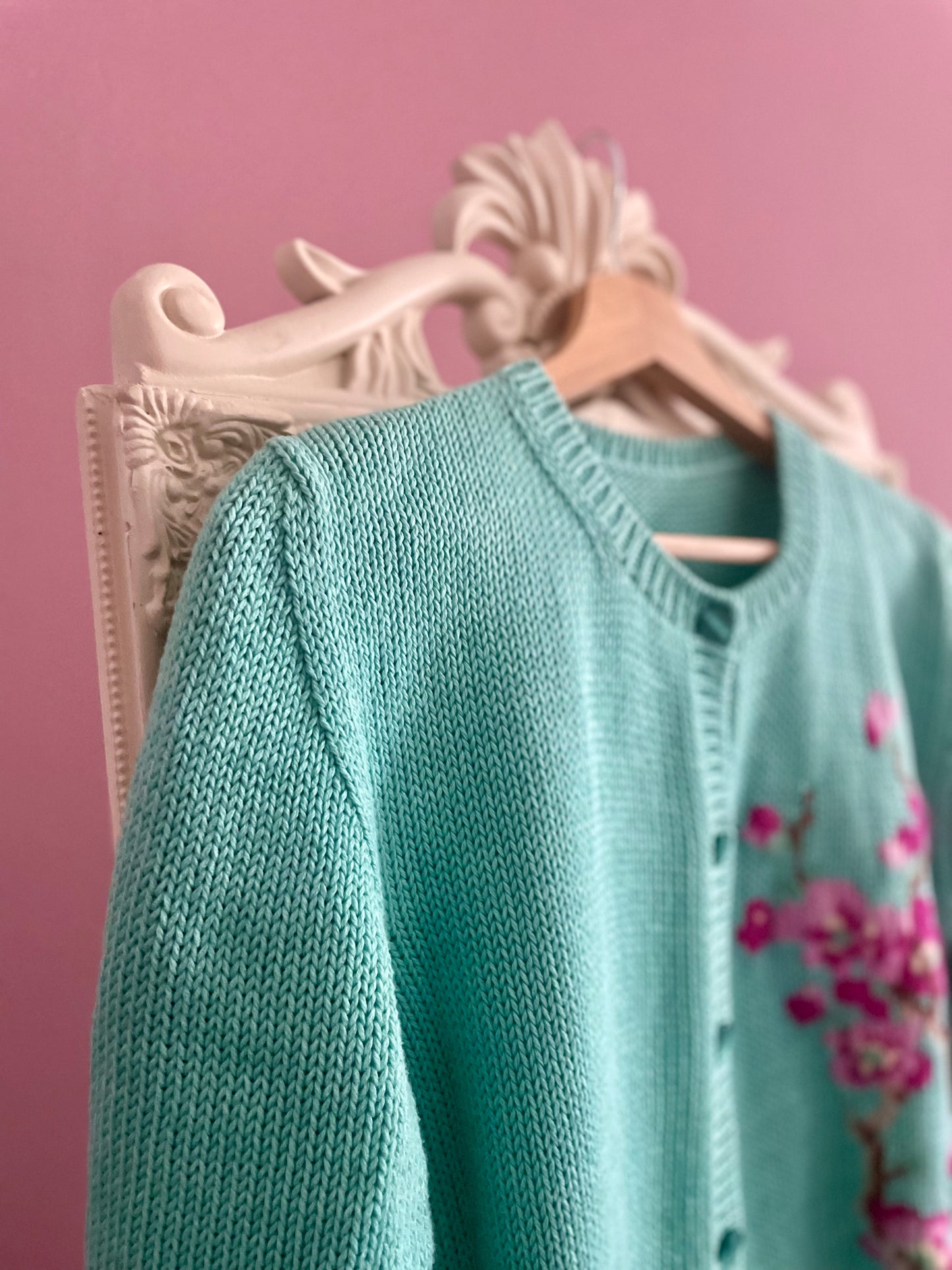 Vintage turquoise bloesem vest