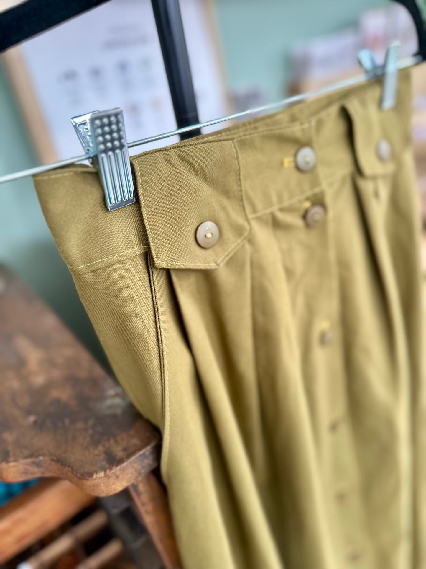 Vintage olijfgroene midi-rok