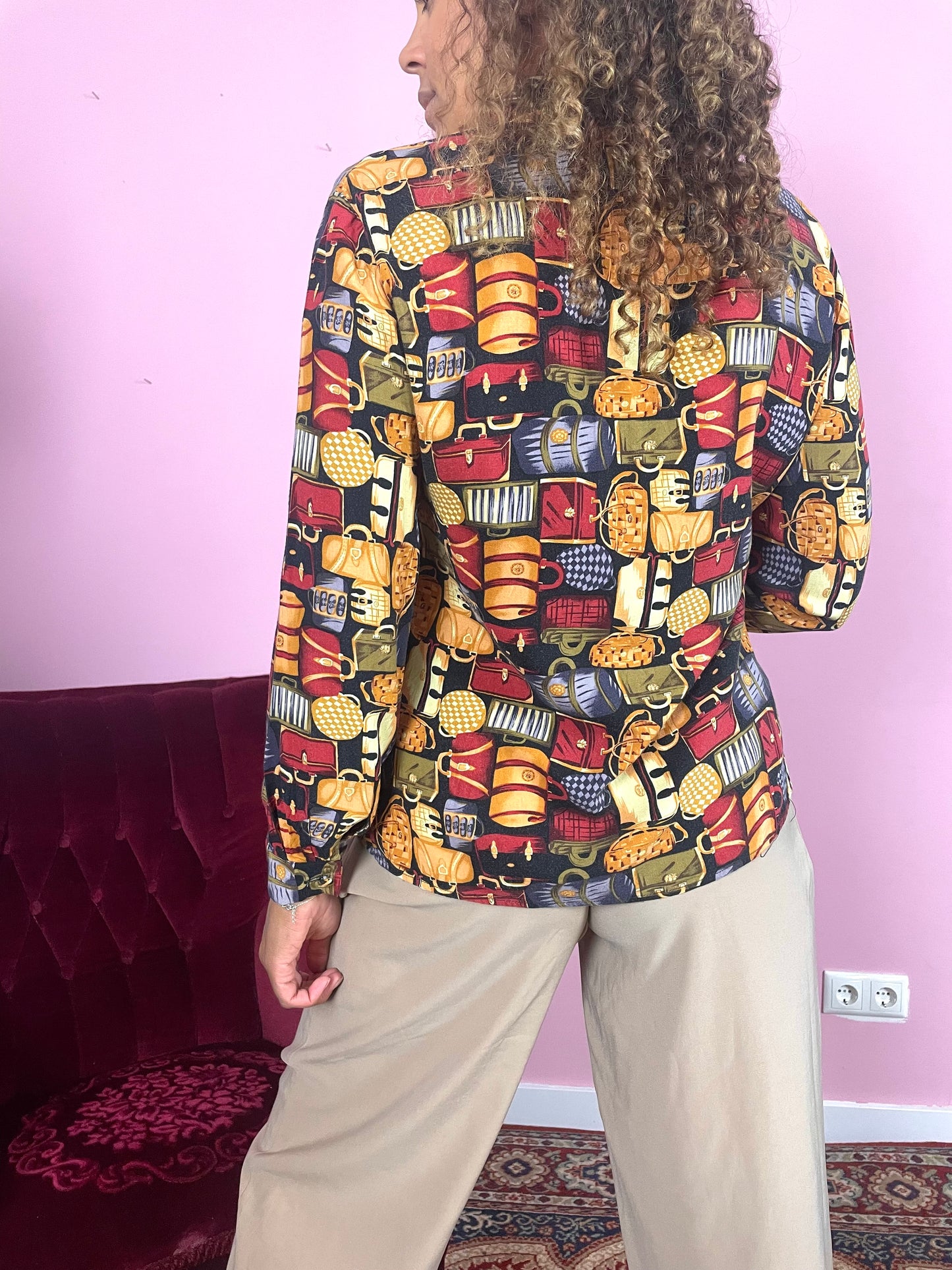 Vintage viscose blouse met tasjes