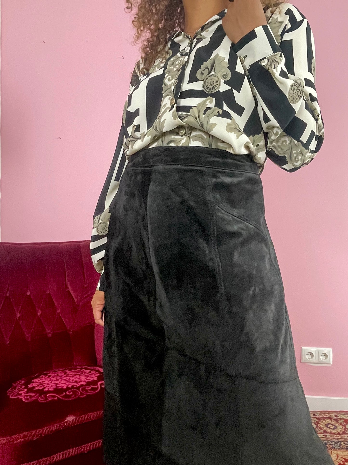 Vintage suede plus size midi rok