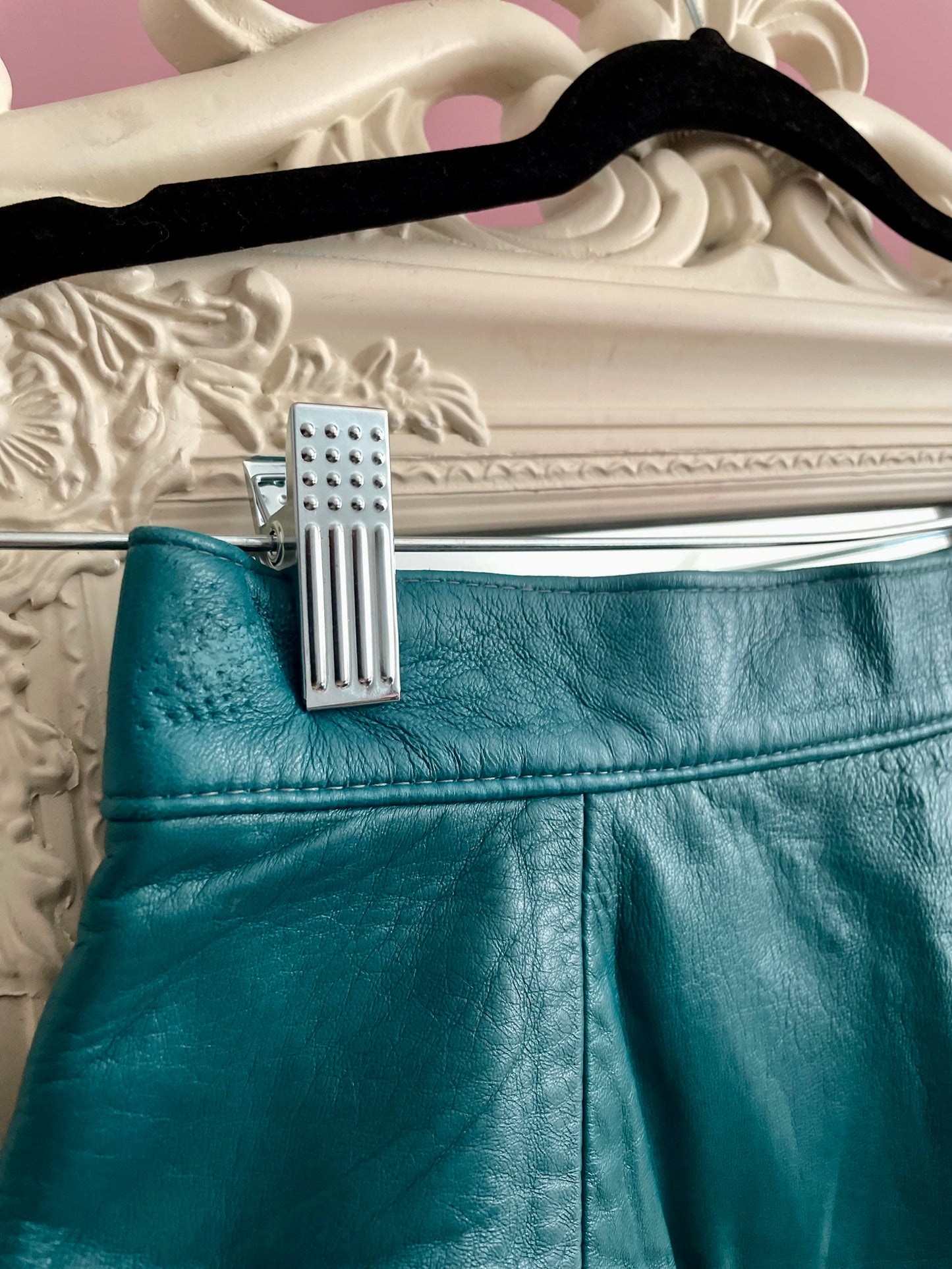 Vintage zeegroen leren midirok