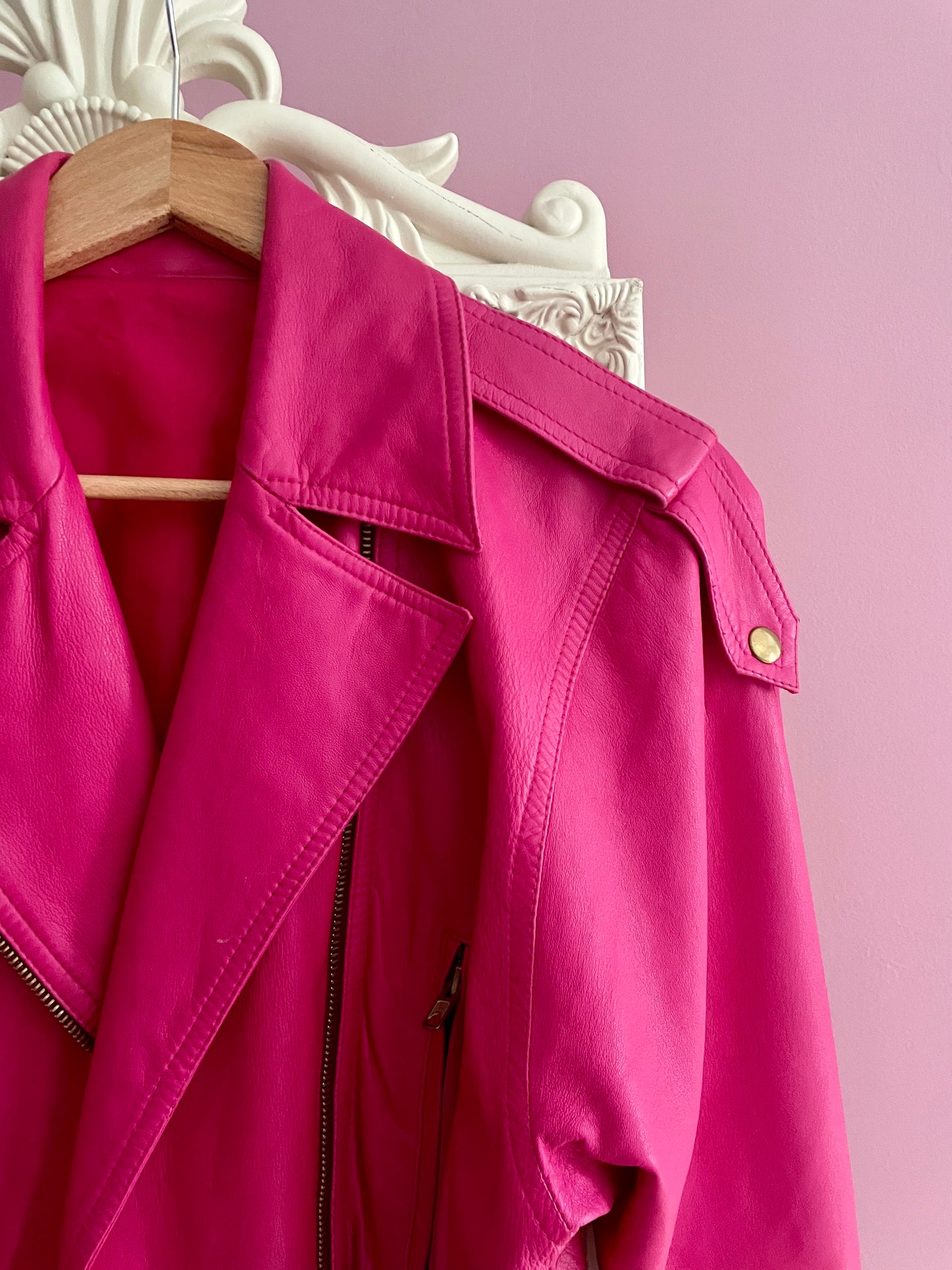 Vintage fuchsia leren bikerjack