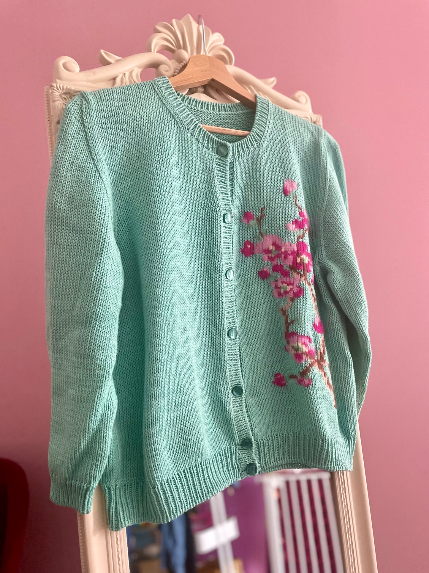 Vintage turquoise bloesem vest