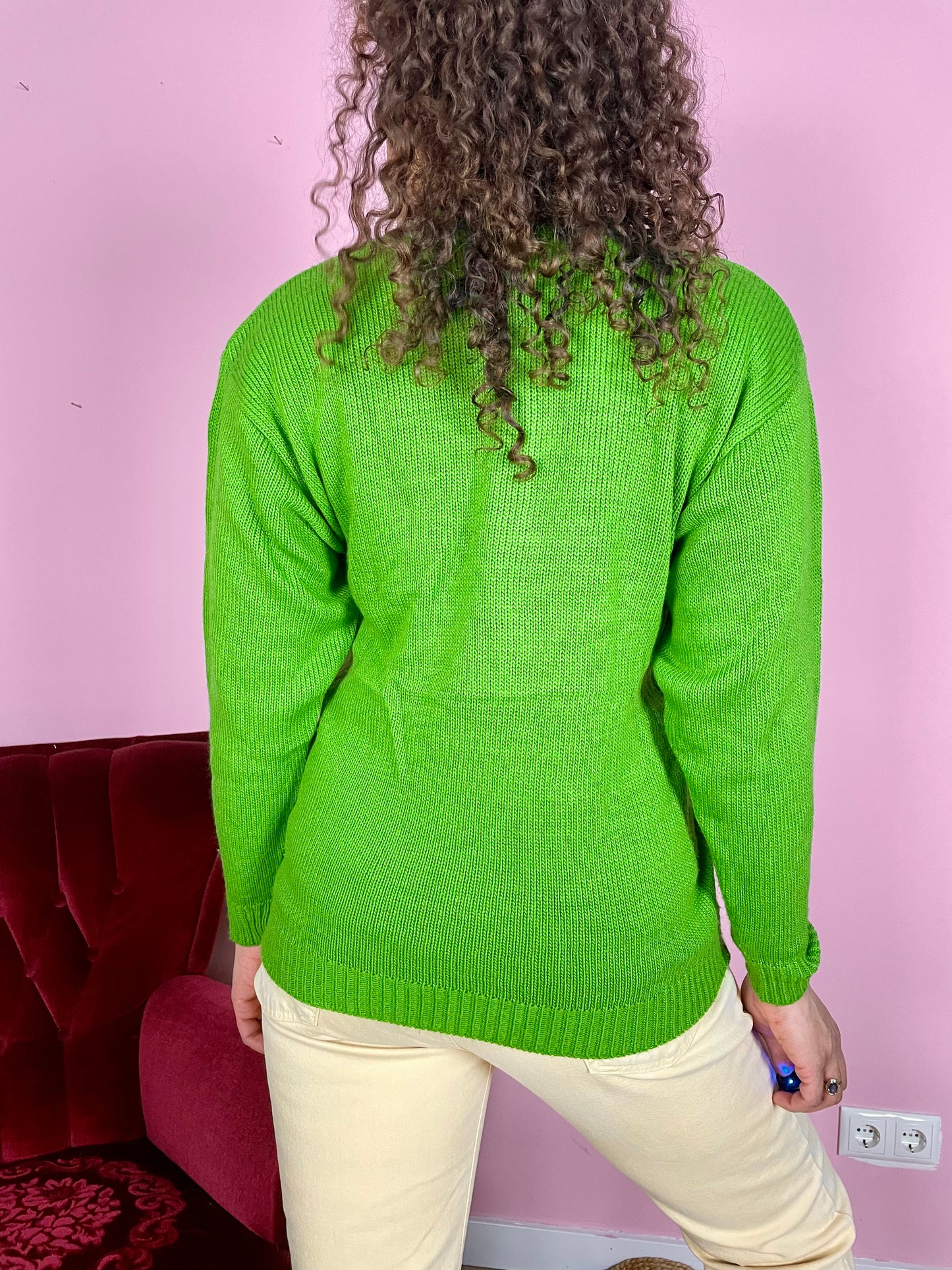 Vintage groene floral sweater