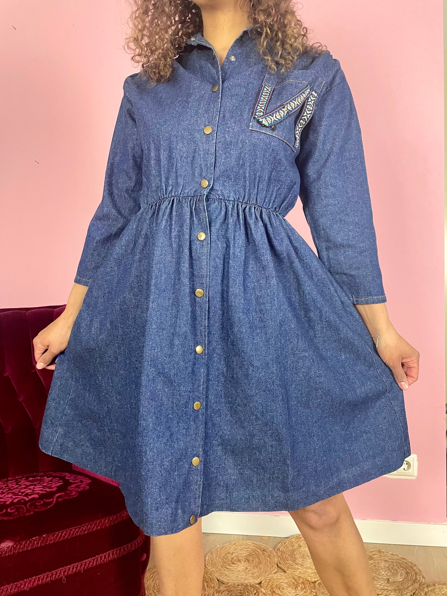Vintage denim prairie-jurk