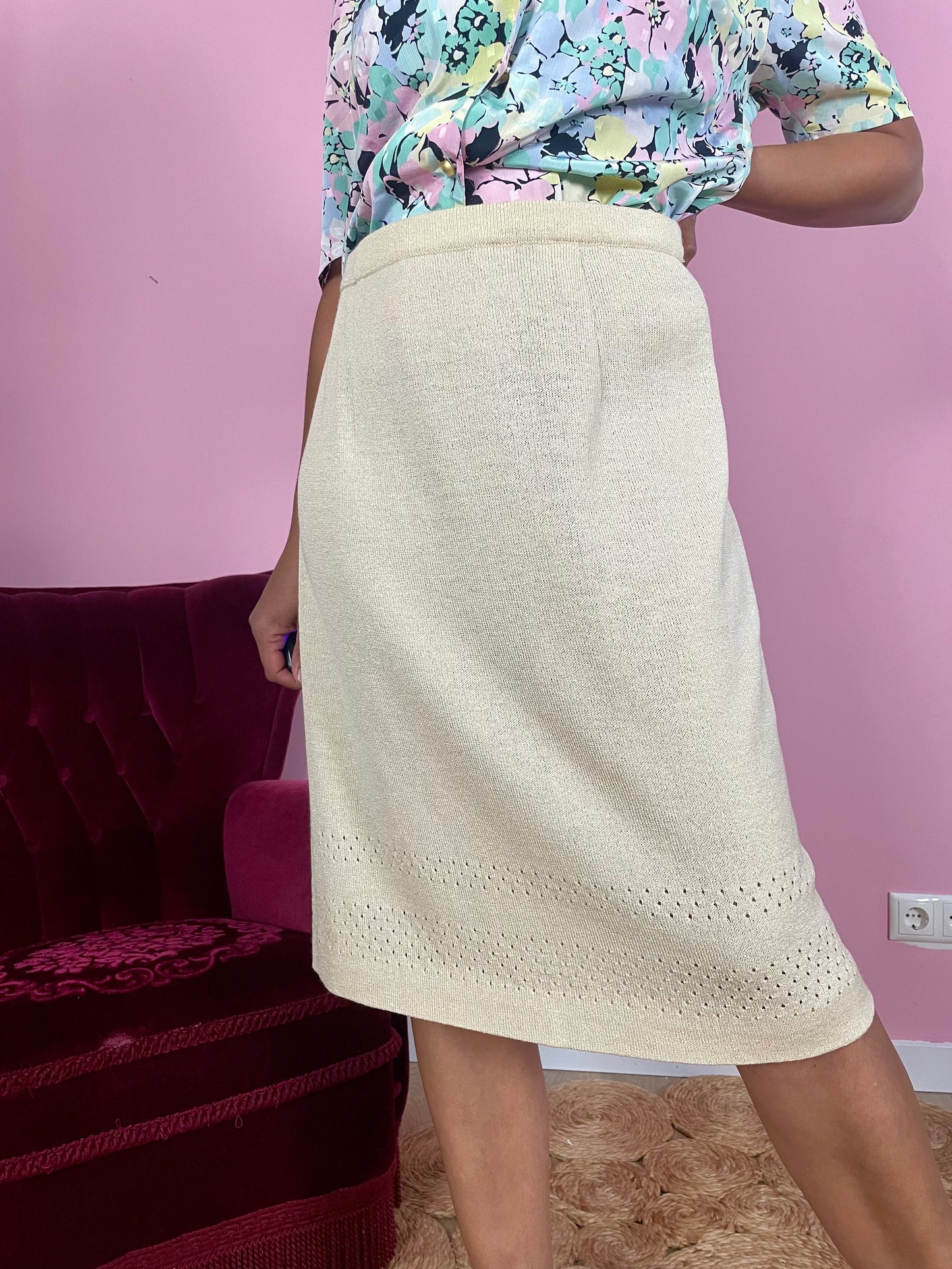 Vintage beige midi-rok