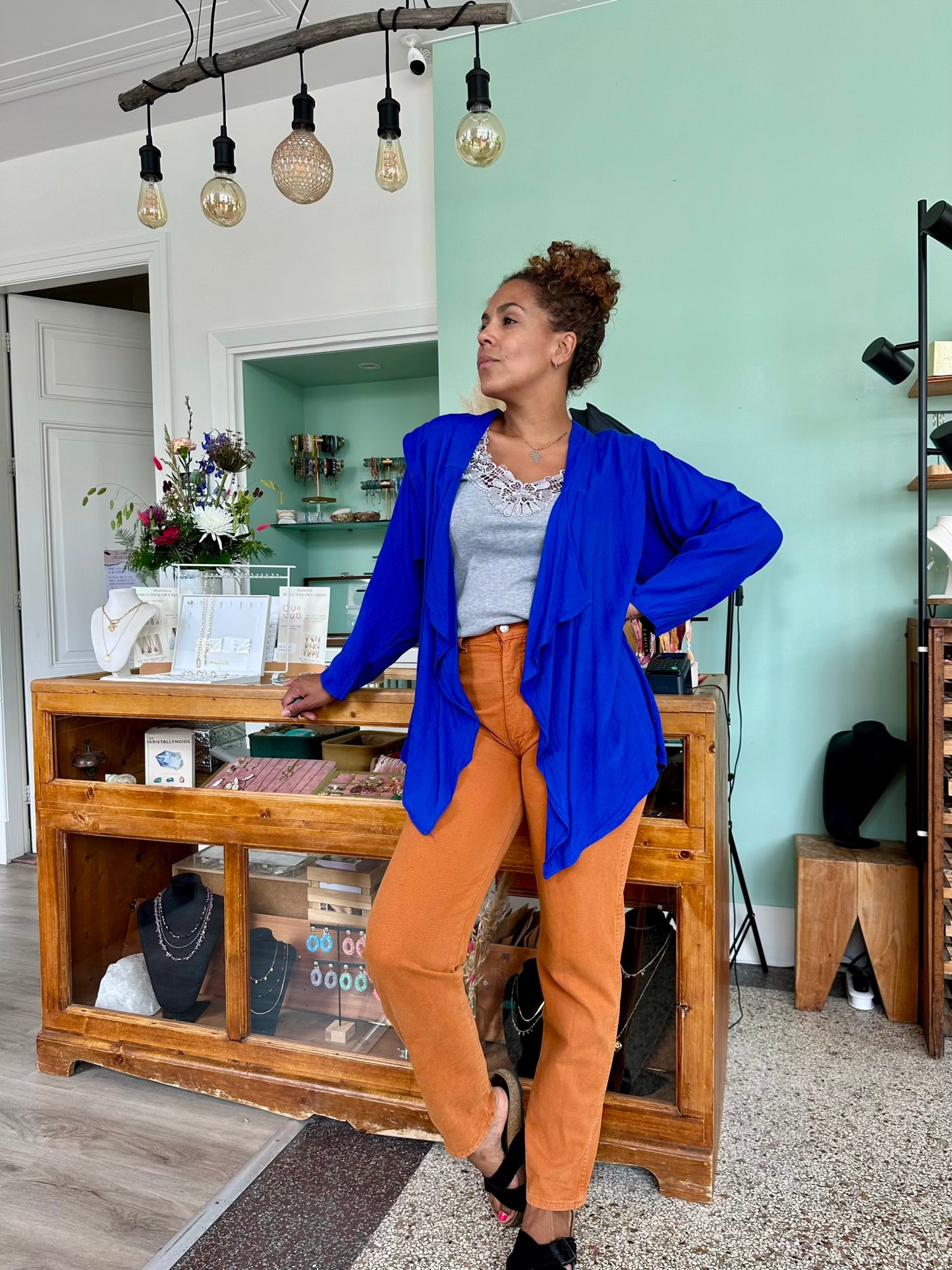 Vintage koningsblauw viscose vest