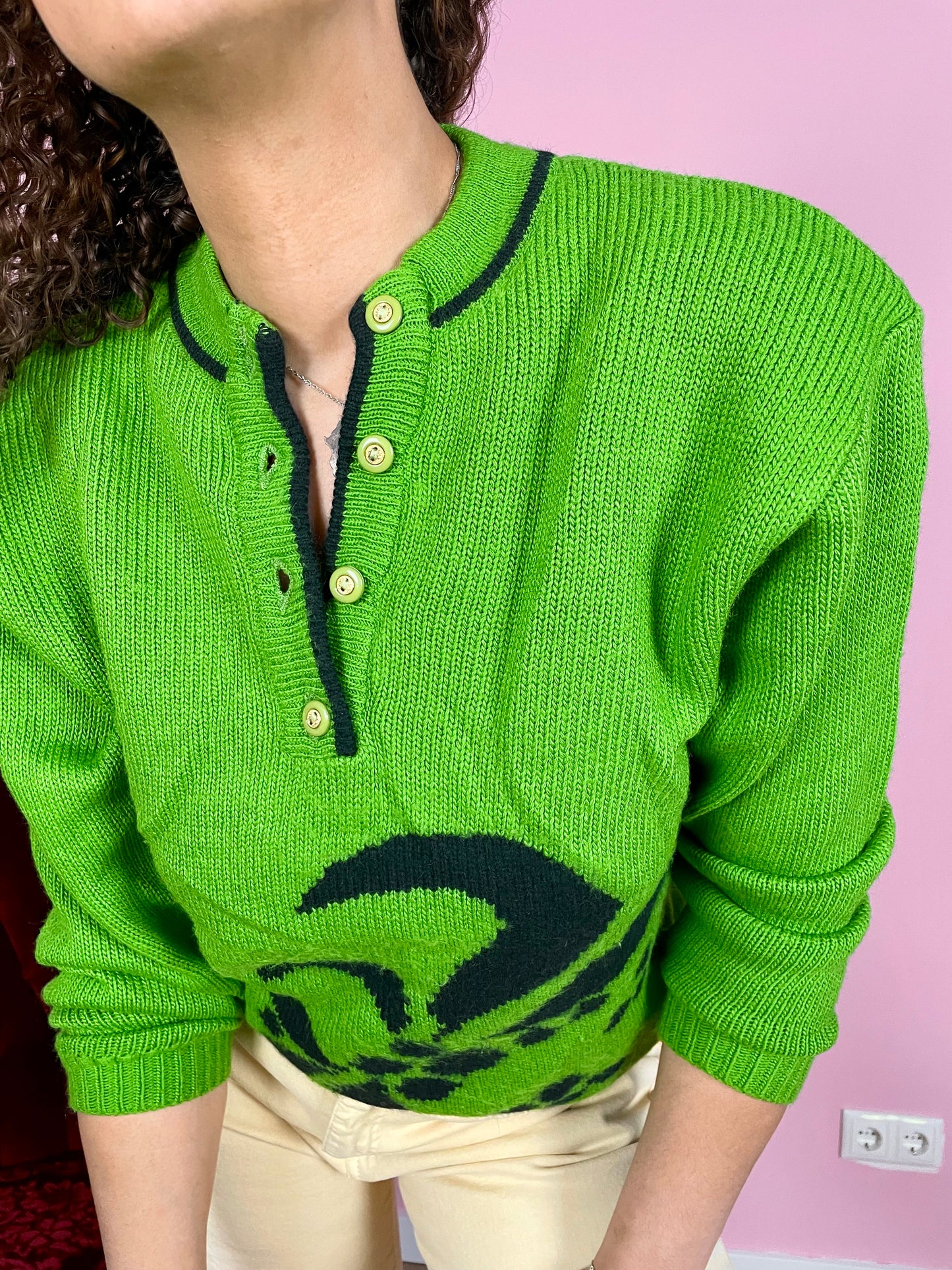 Vintage groene floral sweater