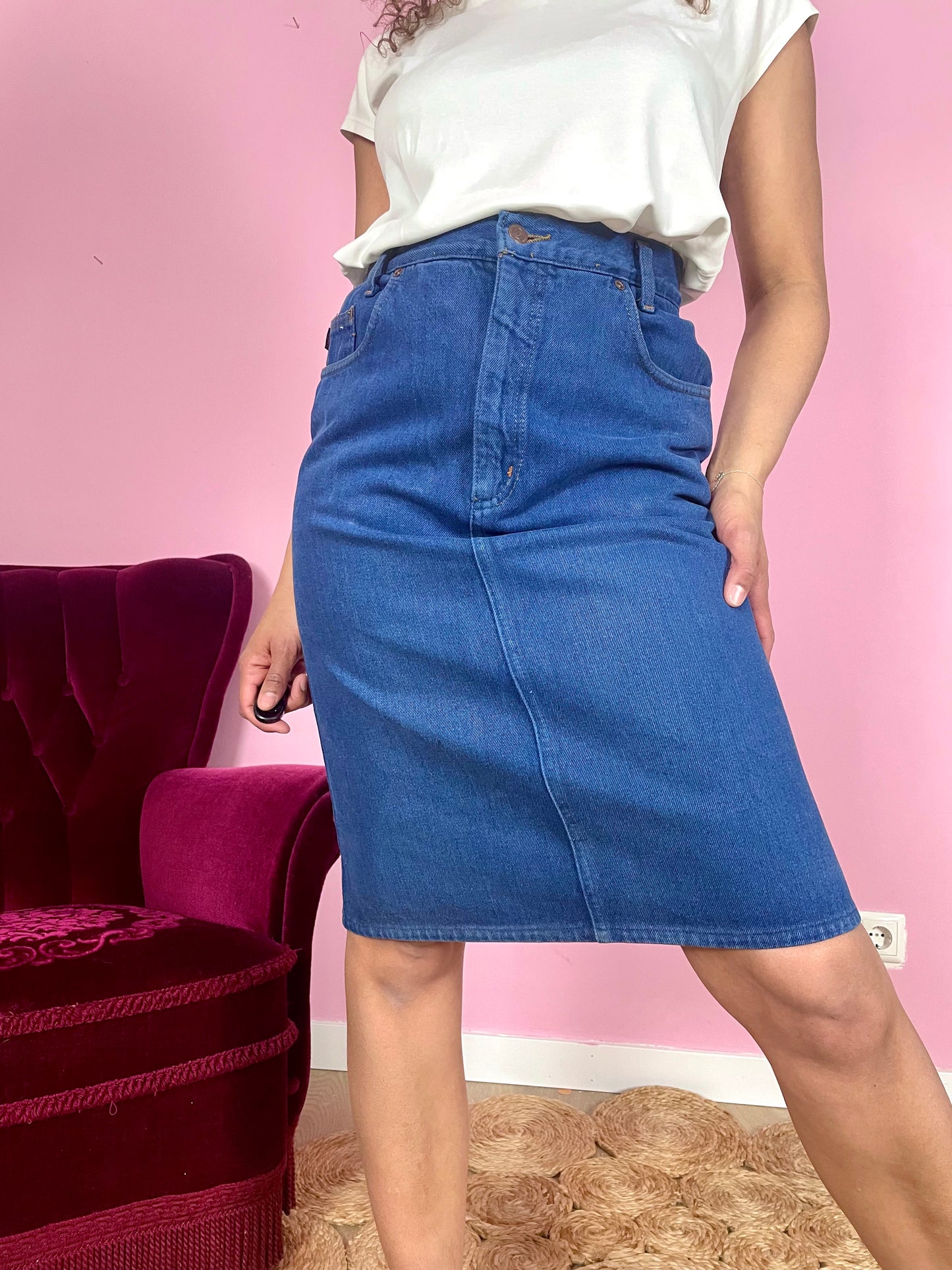 Vintage denim midi-rok