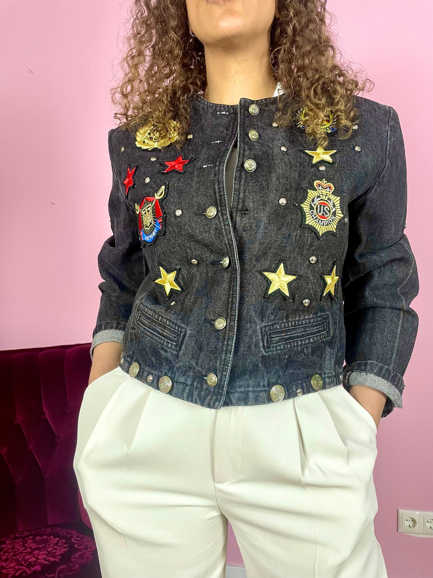 Vintage cropped militairy denim jack