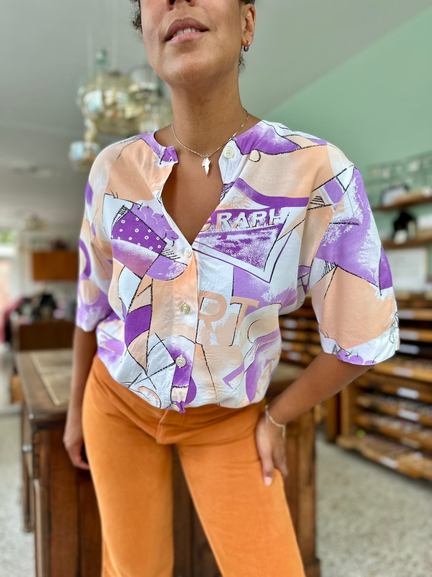 Vintage pastel viscose blouse