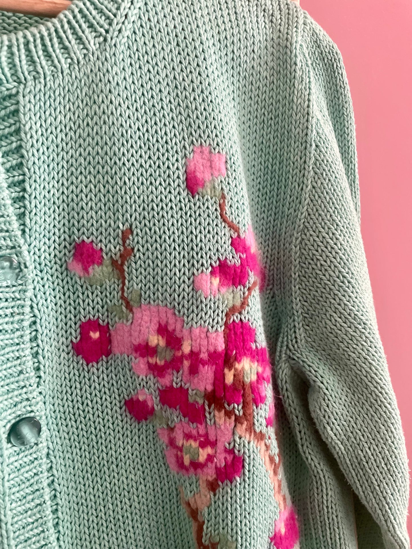 Vintage turquoise bloesem vest
