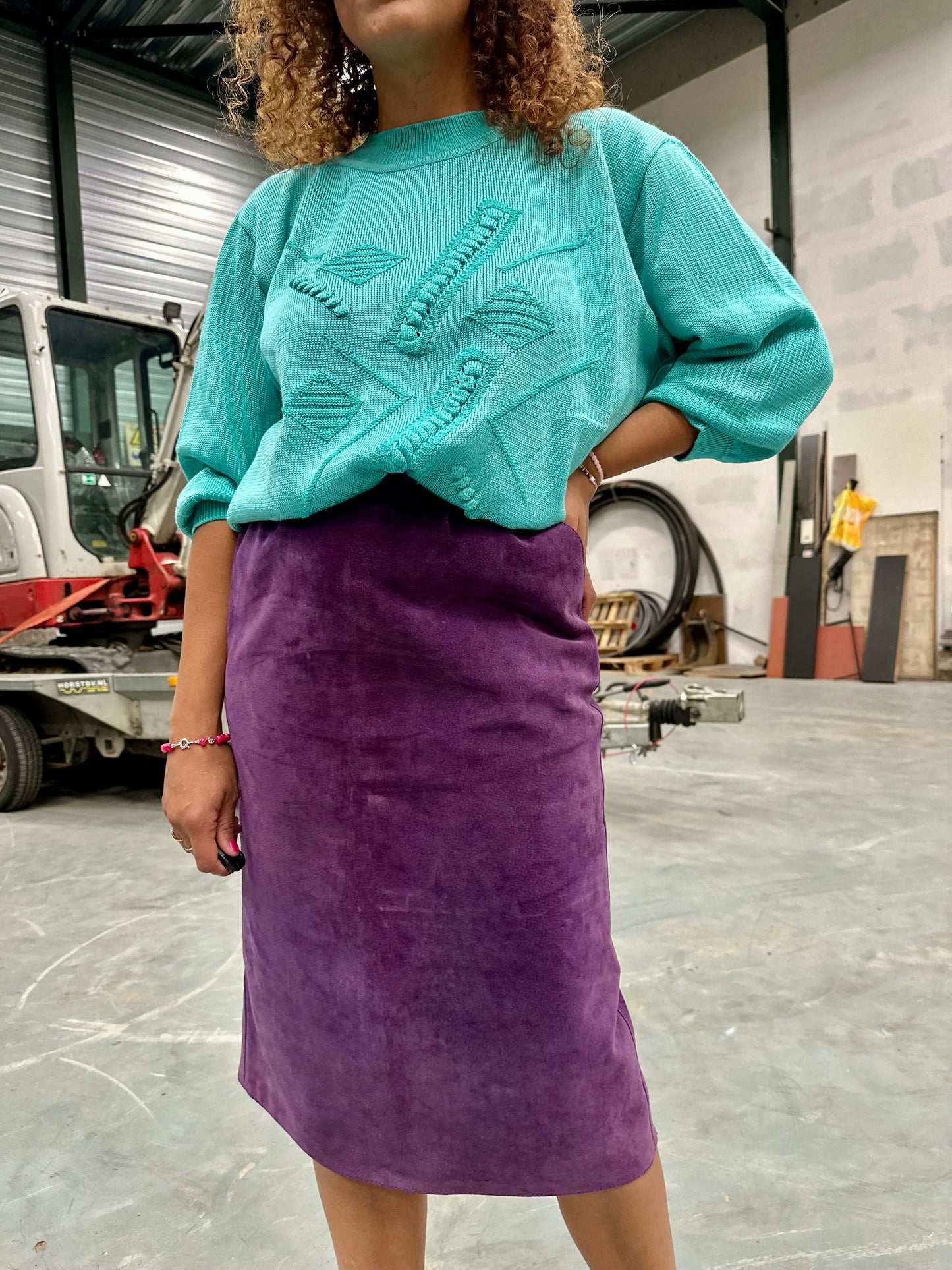 Vintage suede paarse midi-rok - M