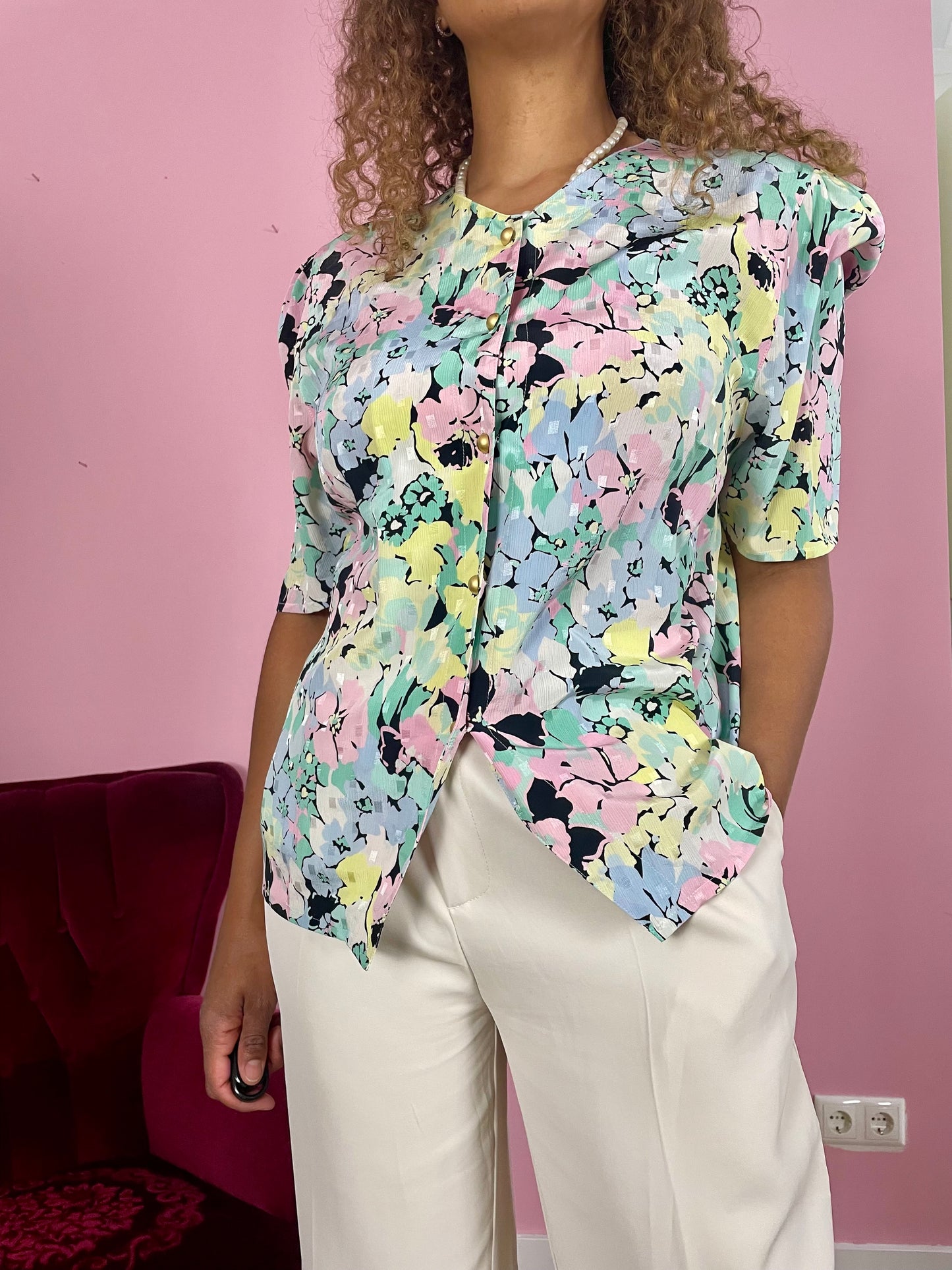 Vintage pastel floral blouse