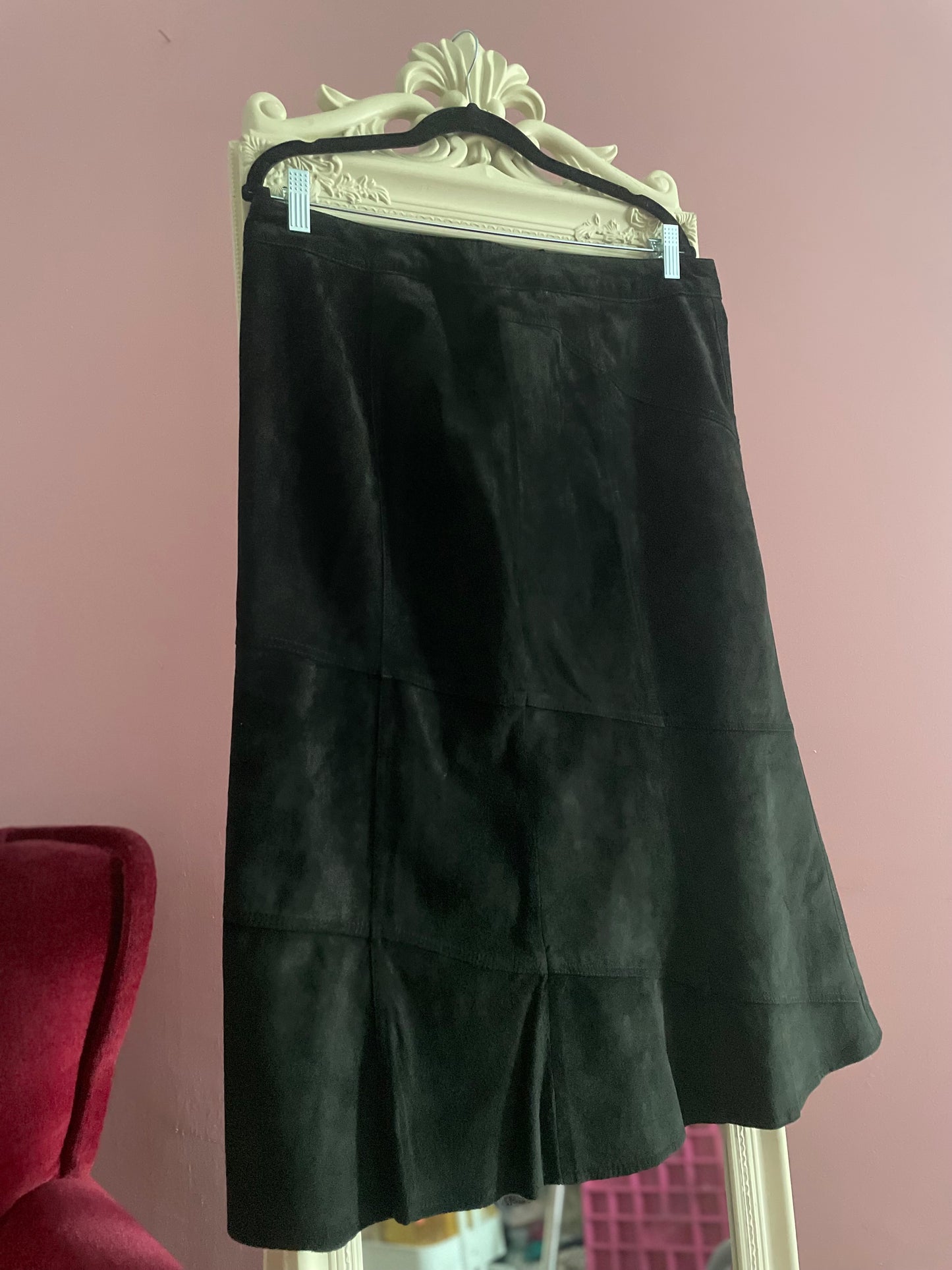 Vintage suede plus size midi rok