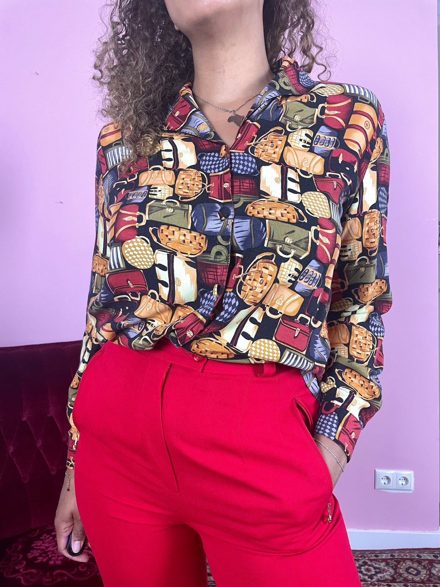 Vintage viscose blouse met tasjes