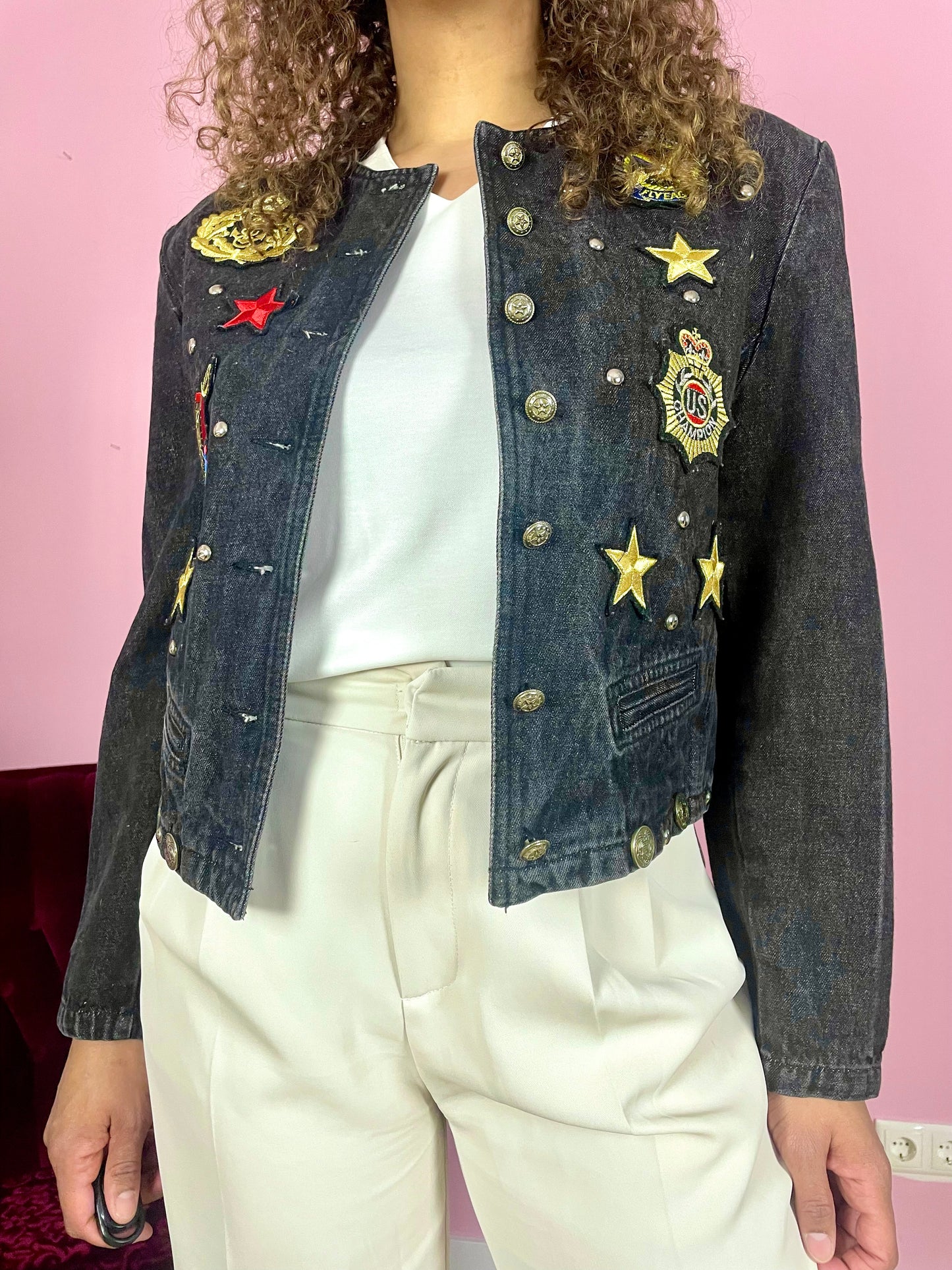 Vintage cropped militairy denim jack
