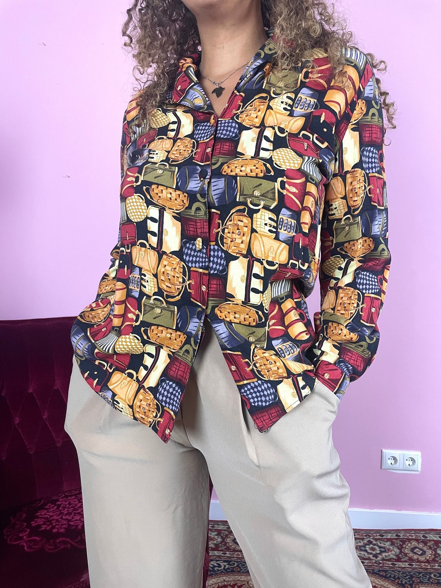 Vintage viscose blouse met tasjes