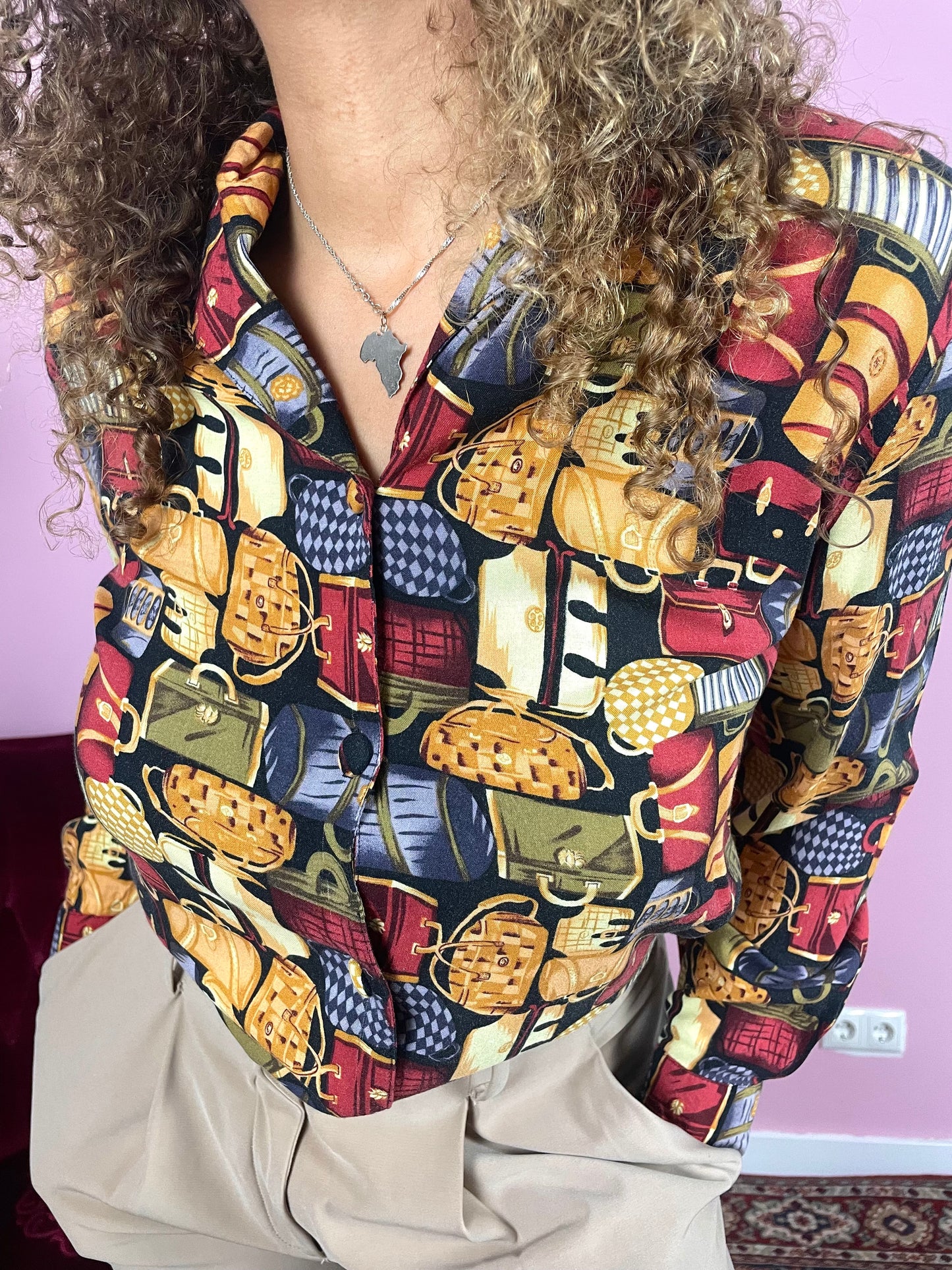 Vintage viscose blouse met tasjes