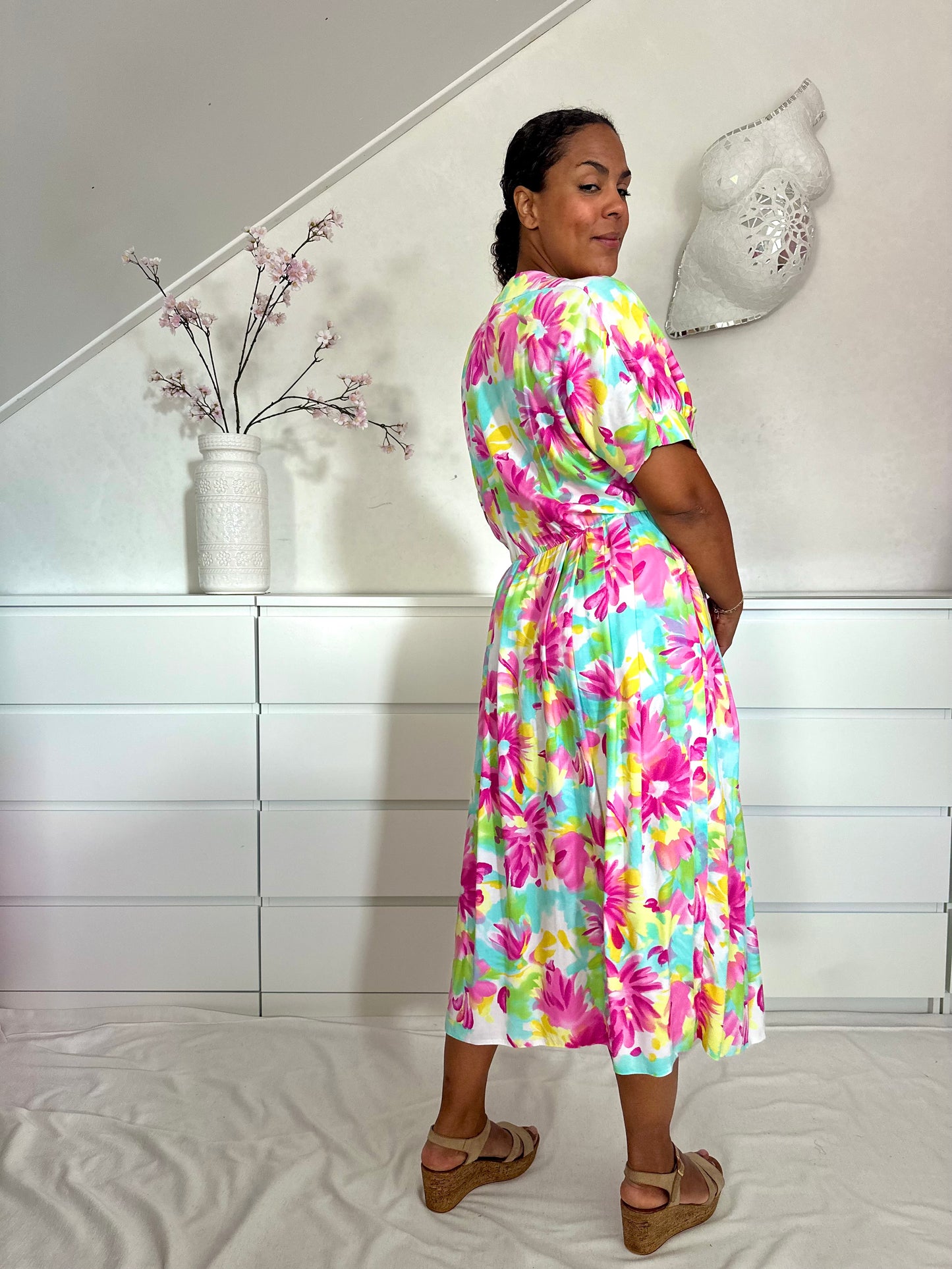 Vintage bloemenjurk van viscose - XL/XXL