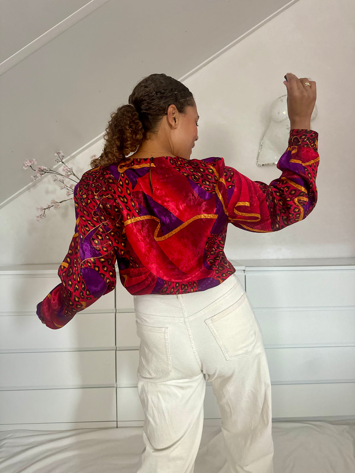 Vintage luxe blouse in dieprood - L/XL