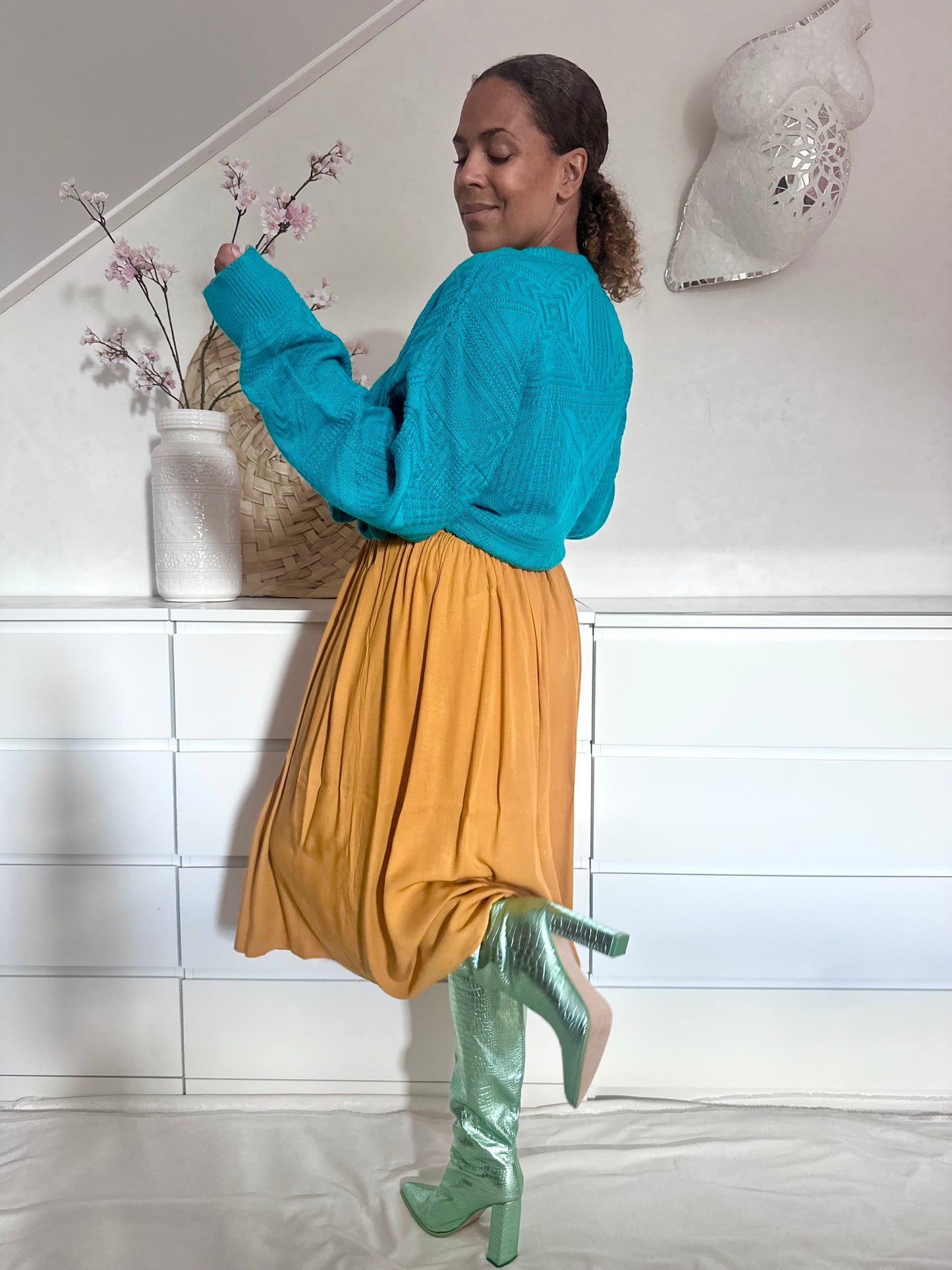 Vintage turquoise nazomer trui - XL/XXL