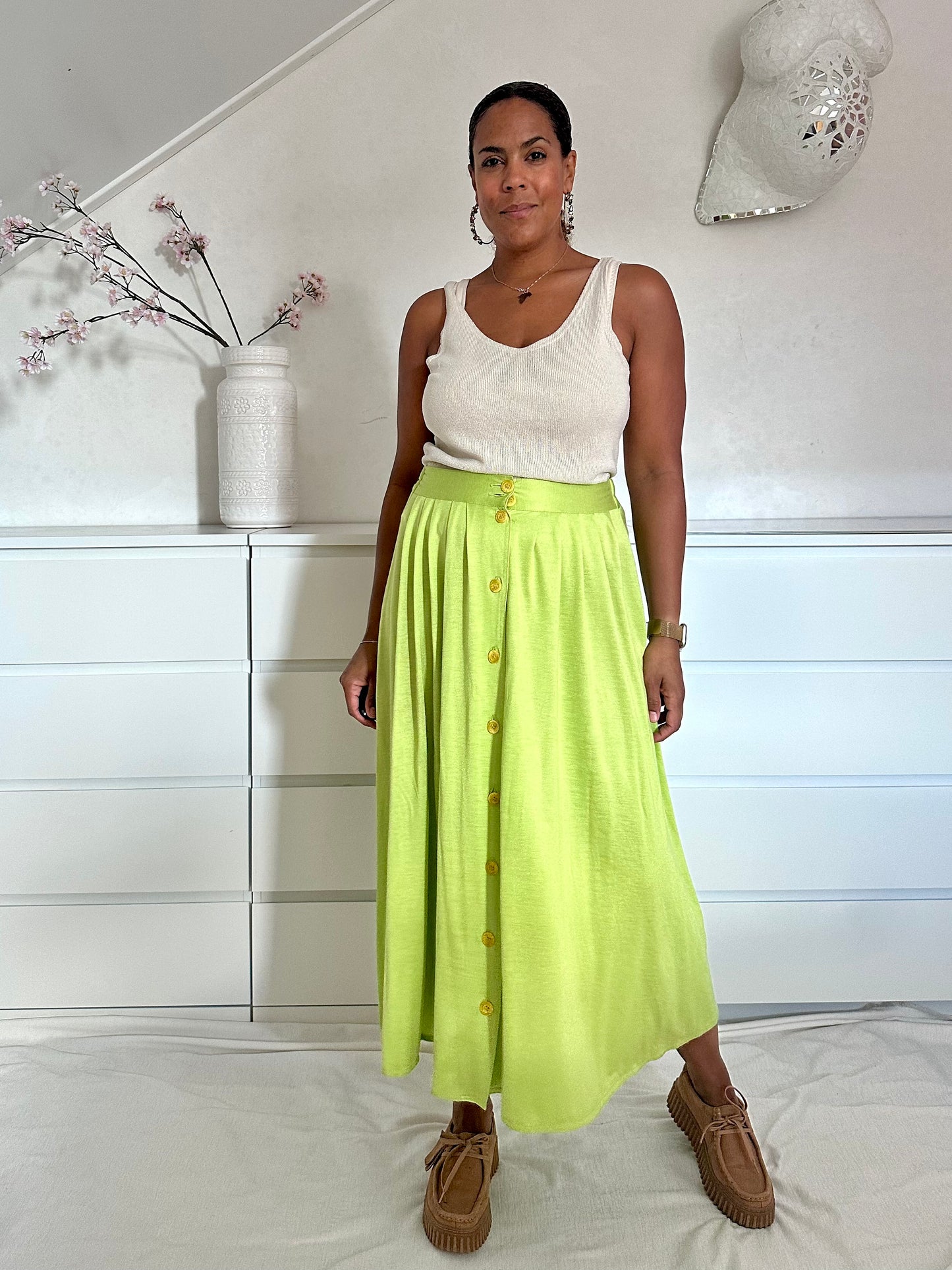 Vintage groene maxi-rok van viscose - M/L