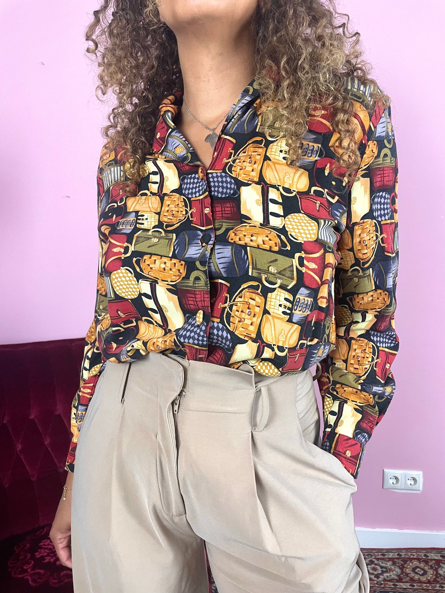 Vintage viscose blouse met tasjes