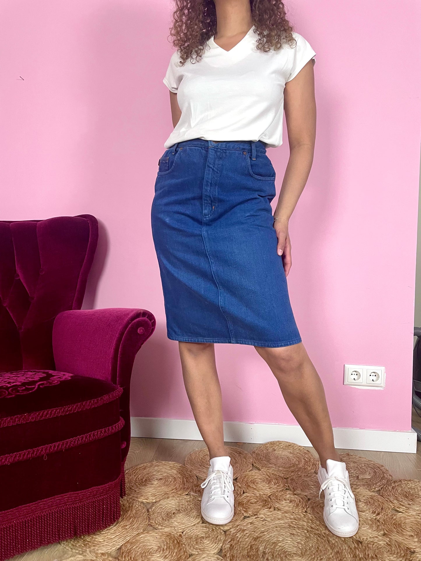 Vintage denim midi-rok