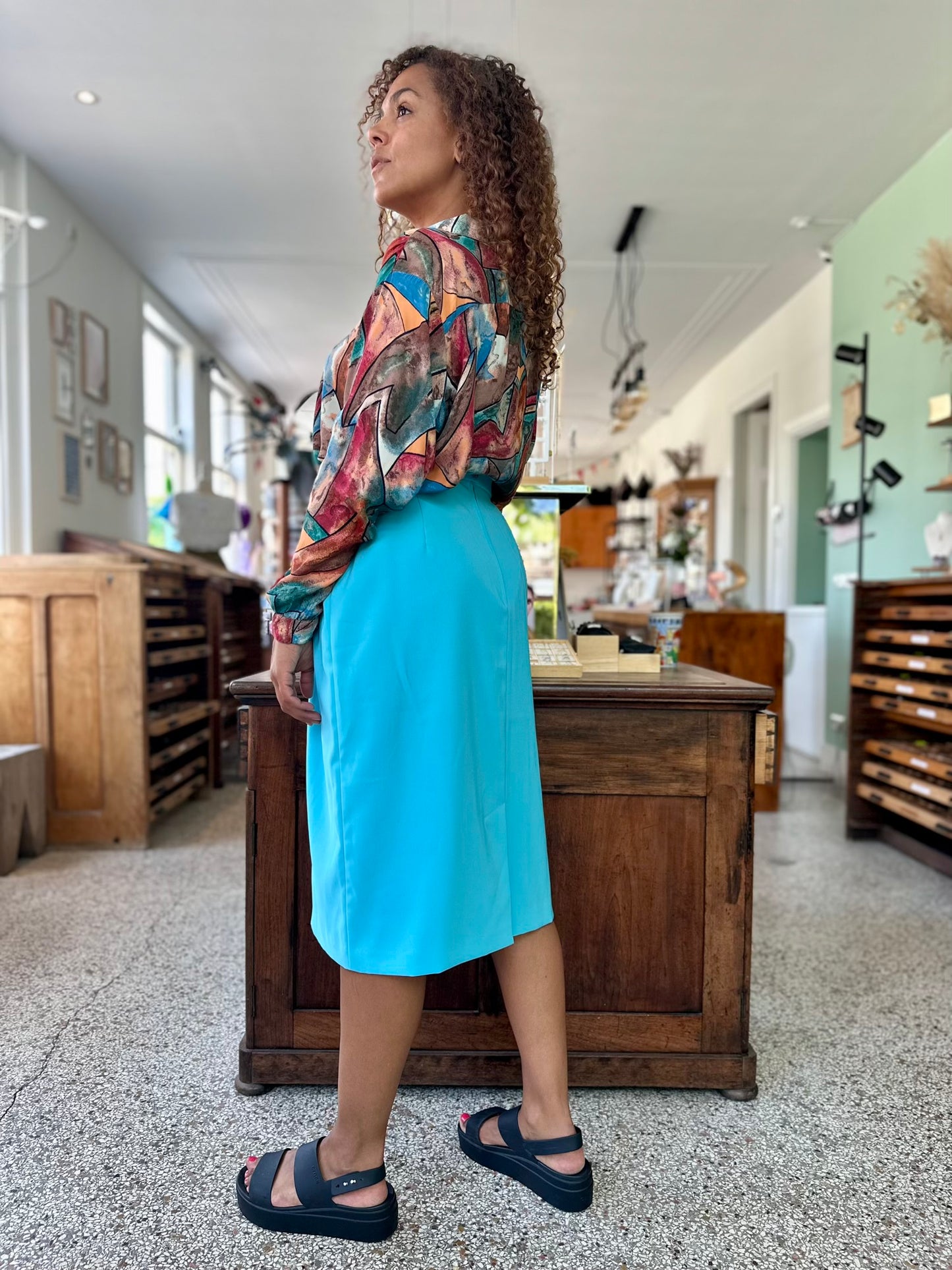 Vintage felblauwe rok - plus size