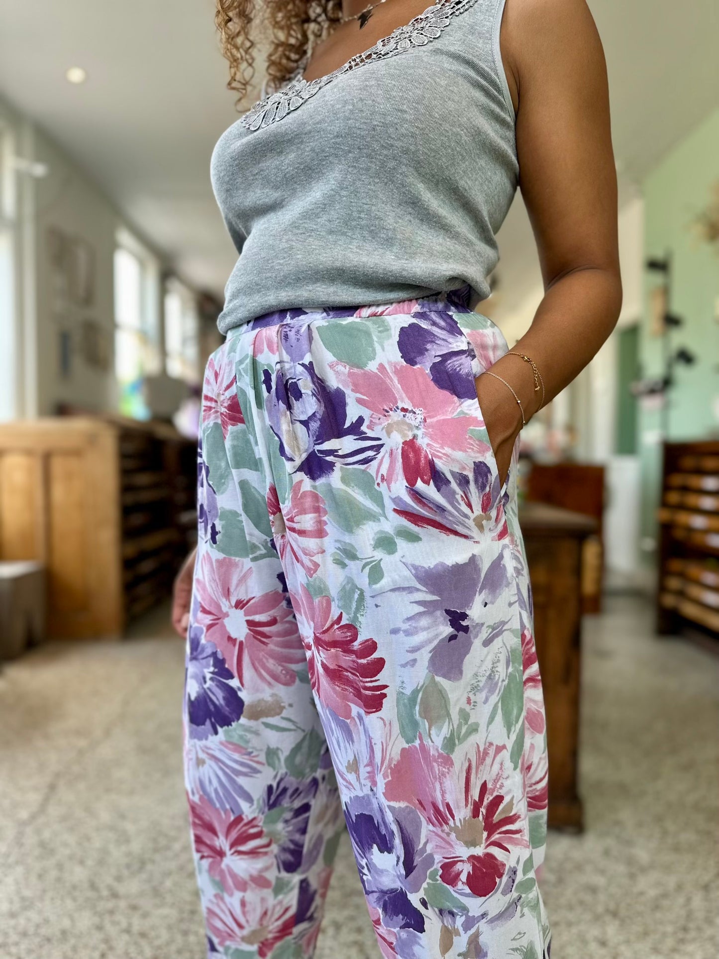 Vintage high waist summer pantalon