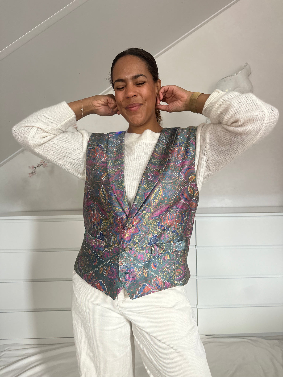 Vintage gilet met multicolor paisley print - L-XL