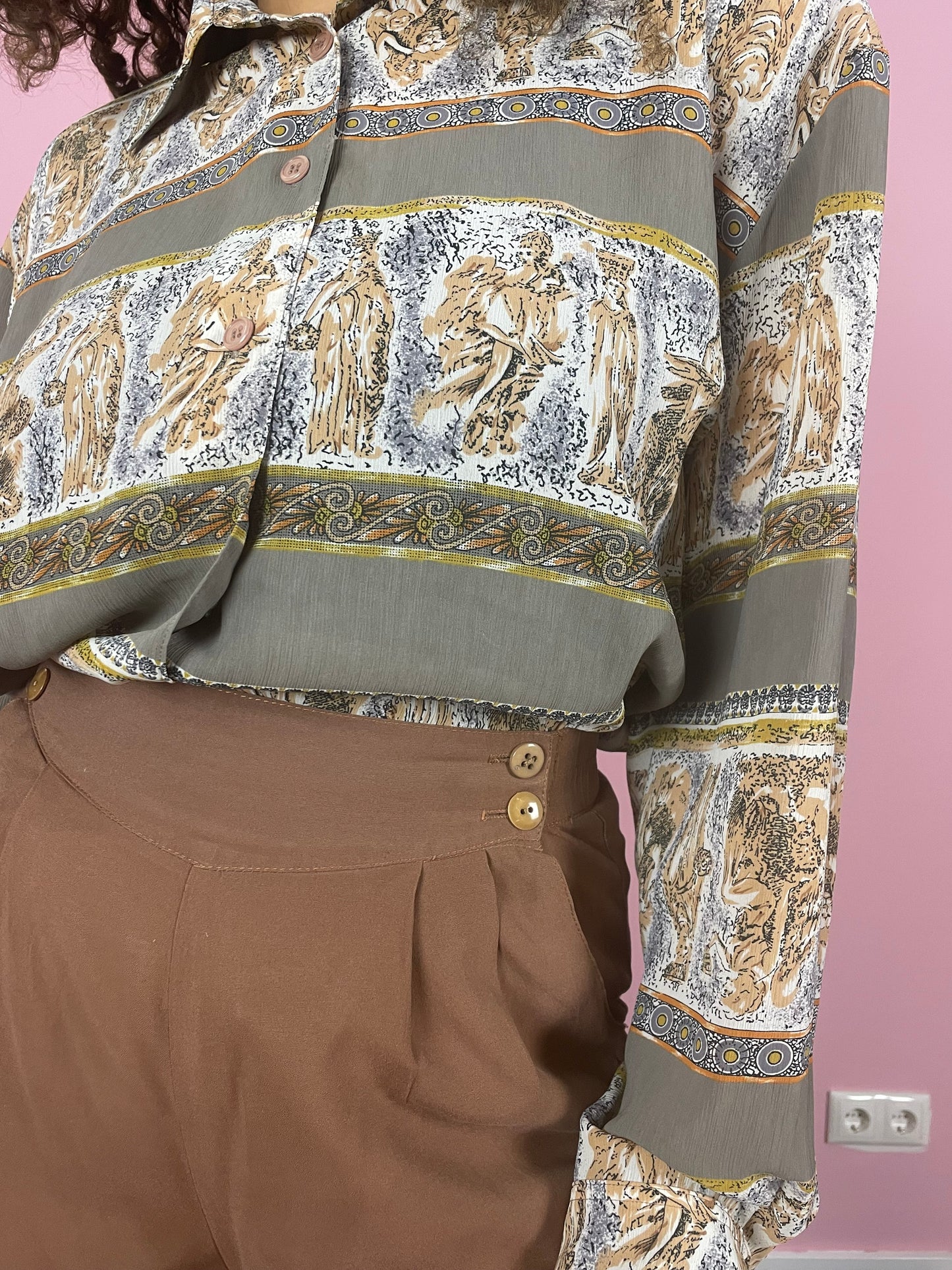Vintage plus size blouse met Griekse print